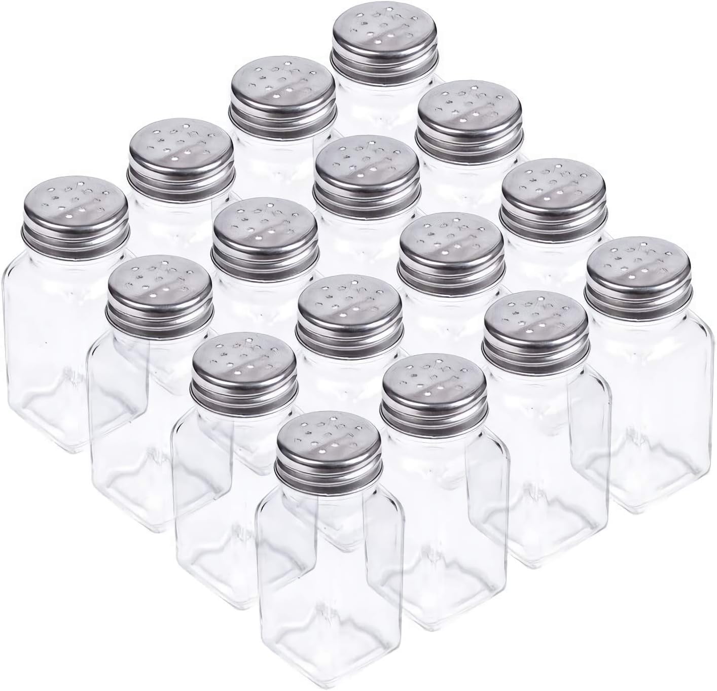 Tebery 16 Pack Salt Pepper Shakers Glass Set with Stainless Tops