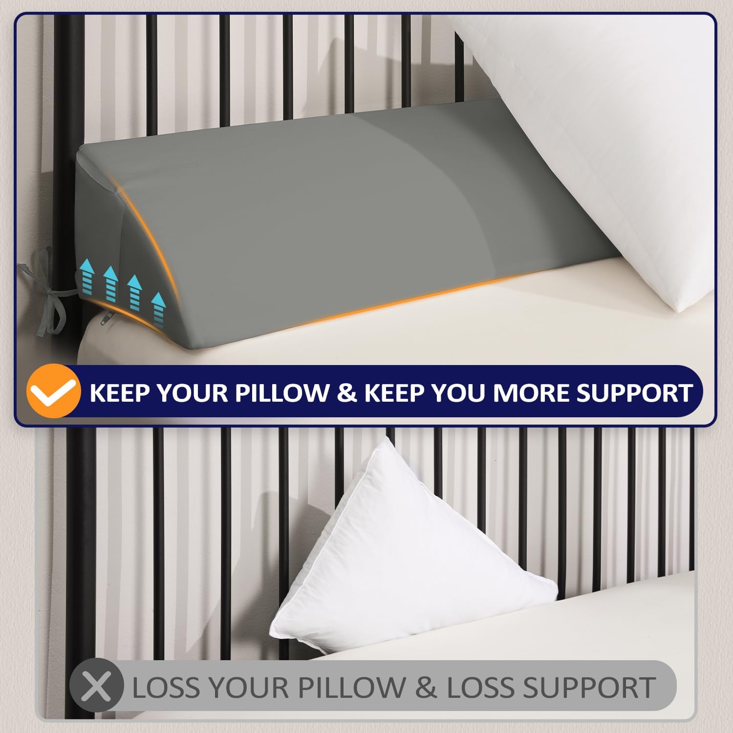 Downluxe Queen Bed Wedge Pillow with Storage Pockets