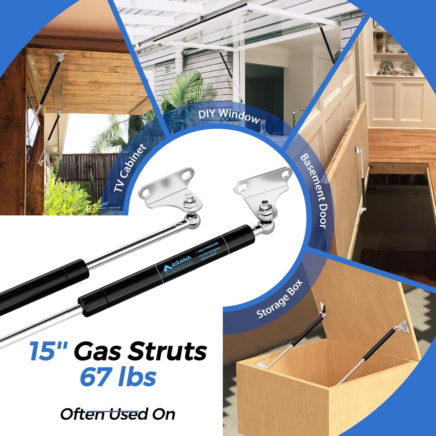 ARANA 15 Inch Lift Support Struts Gas Spring Shocks 67 LB