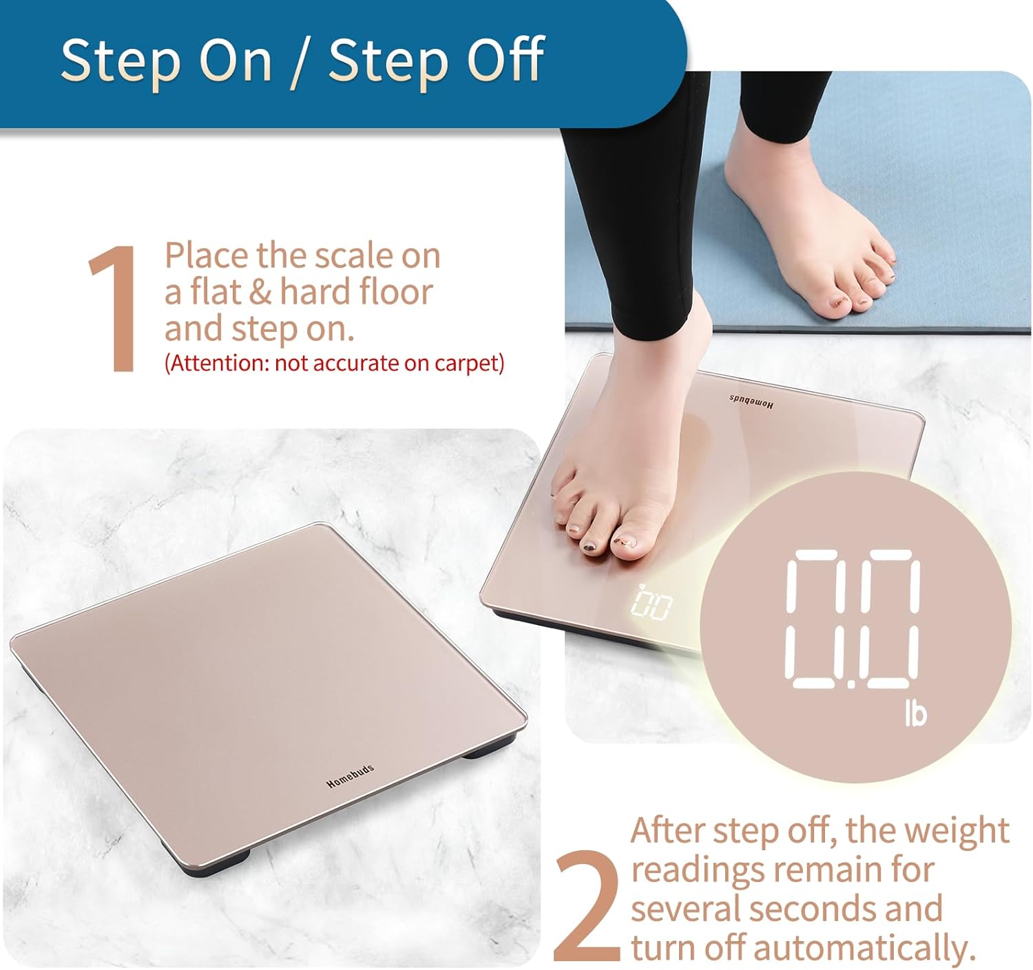 HomeBuds Digital Bathroom Scale 400lbs Rose Gold