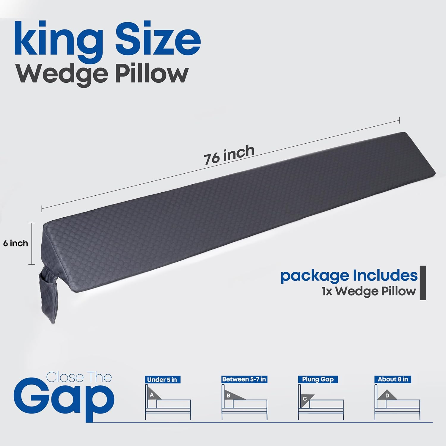 King Bed Wedge Pillow with Side Pocket - Triangle Gap Filler