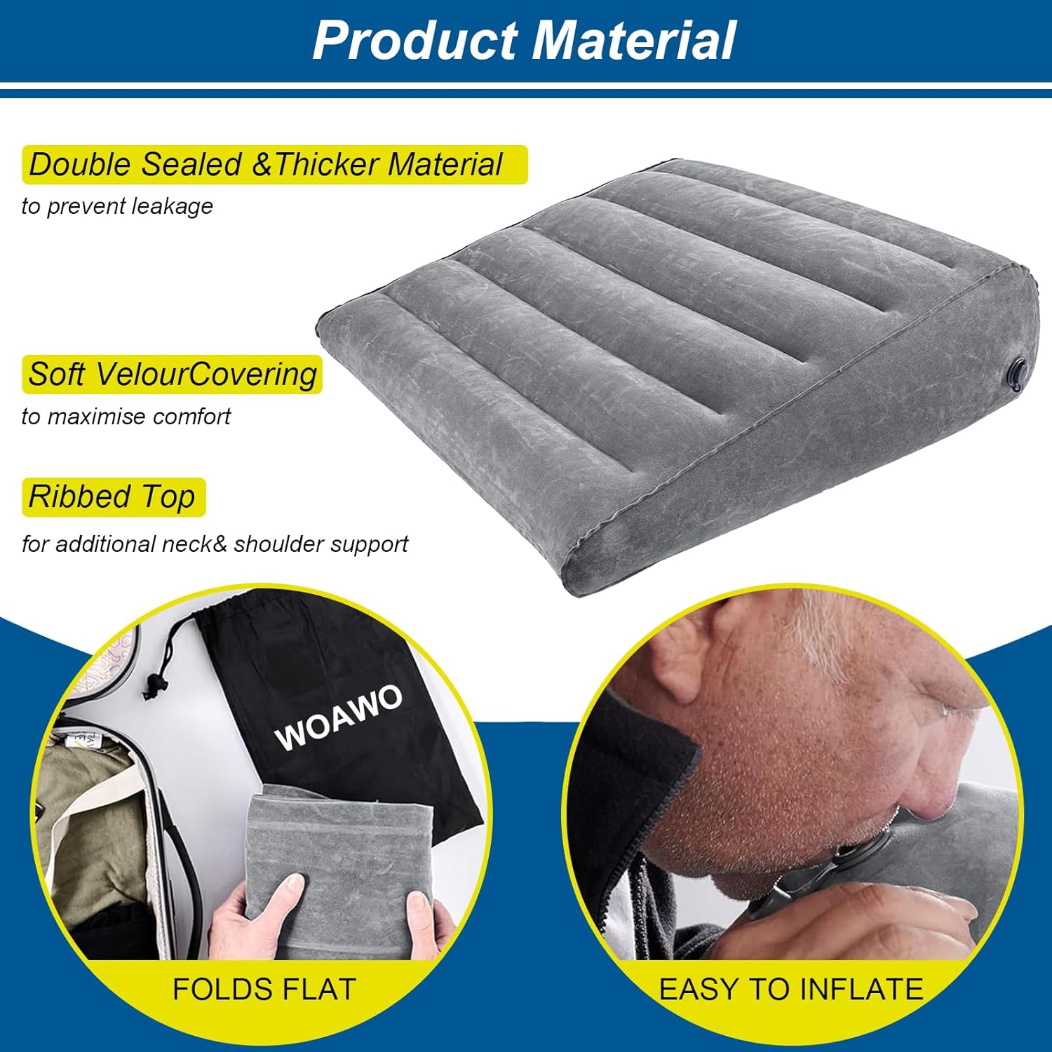 WOAWO Inflatable Wedge Pillow -Portable Travel Under Knee Support