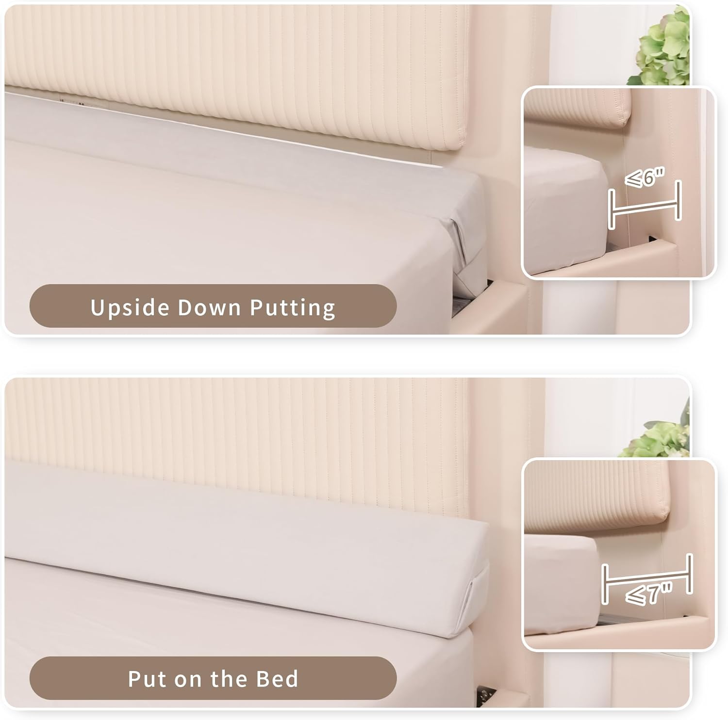 Aurako Queen Size Bed Wedge Pillow with Pockets