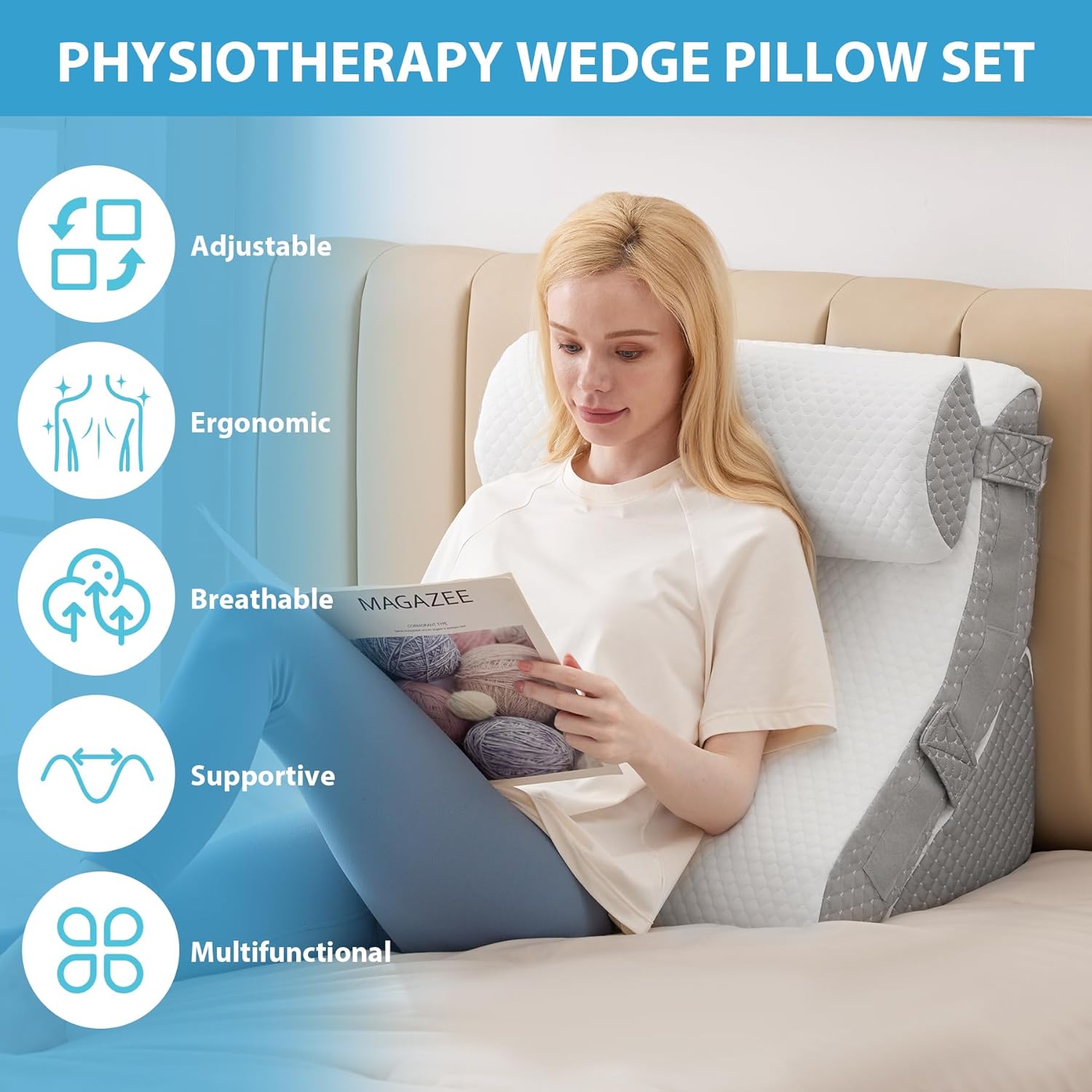 3PCS Adjustable Memory Foam Wedge Pillow for Back Pain Relief