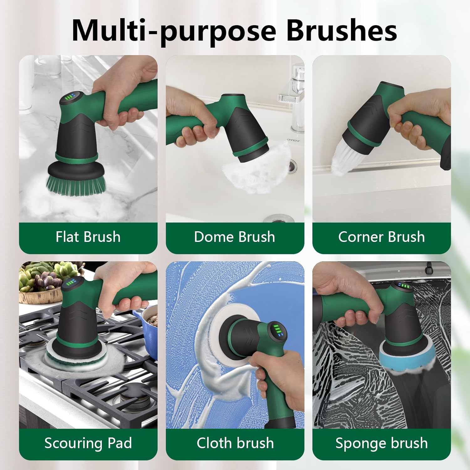 KOOHORO Electric Cleaning Brush Set Dual Speed 7 Brush Heads