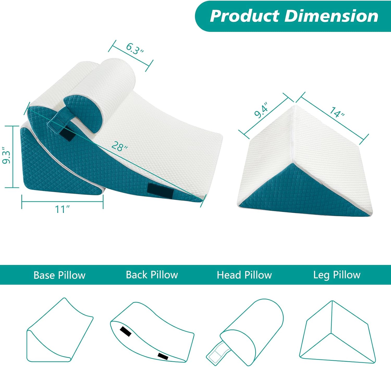 Longering 4PCS Orthopedic Bed Wedge Pillow Set - Neck Back Leg Pain Relief