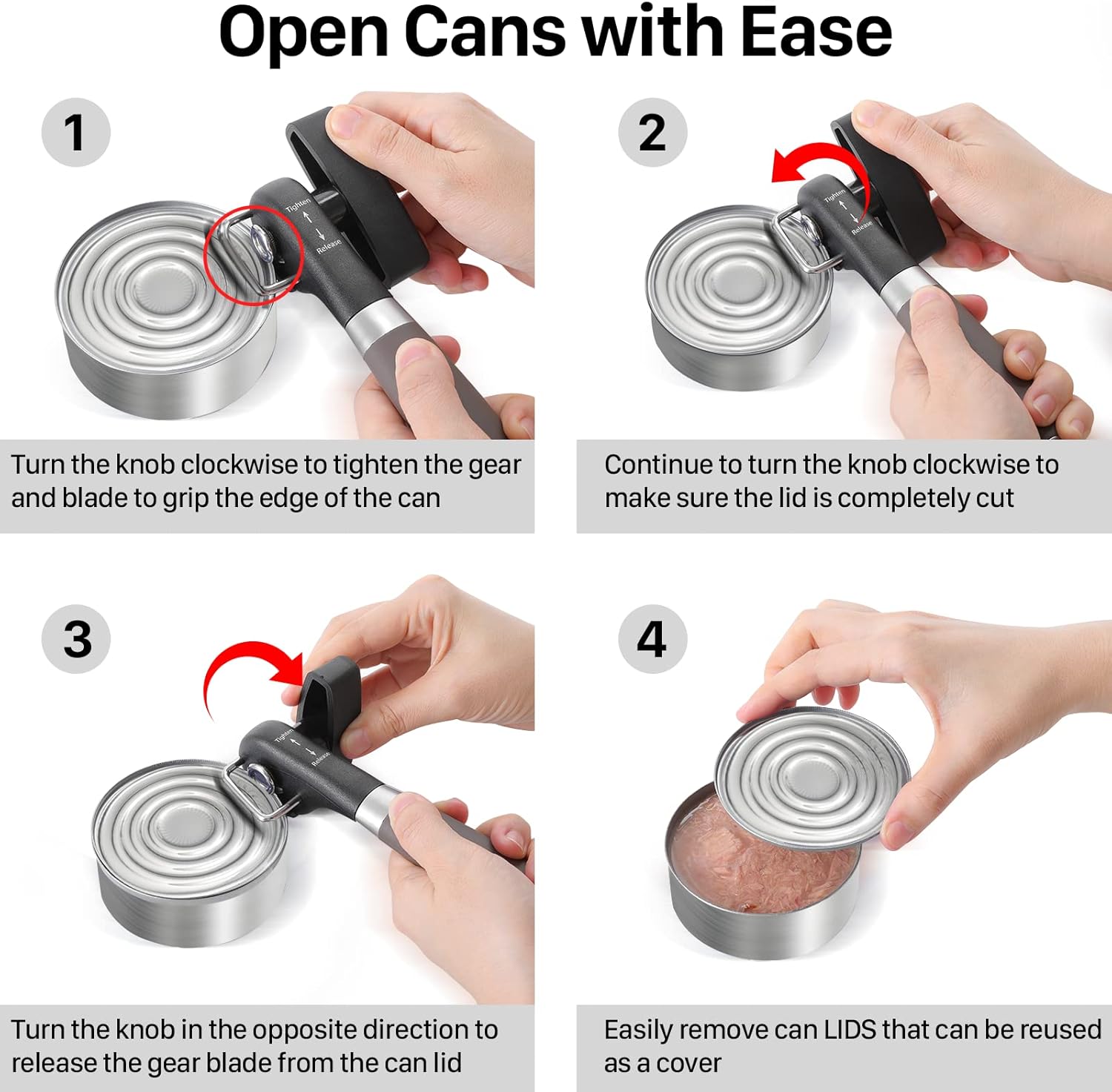 Beneno Smooth Edge Manual Can Opener with Durable Blade and Non-Slip Handle