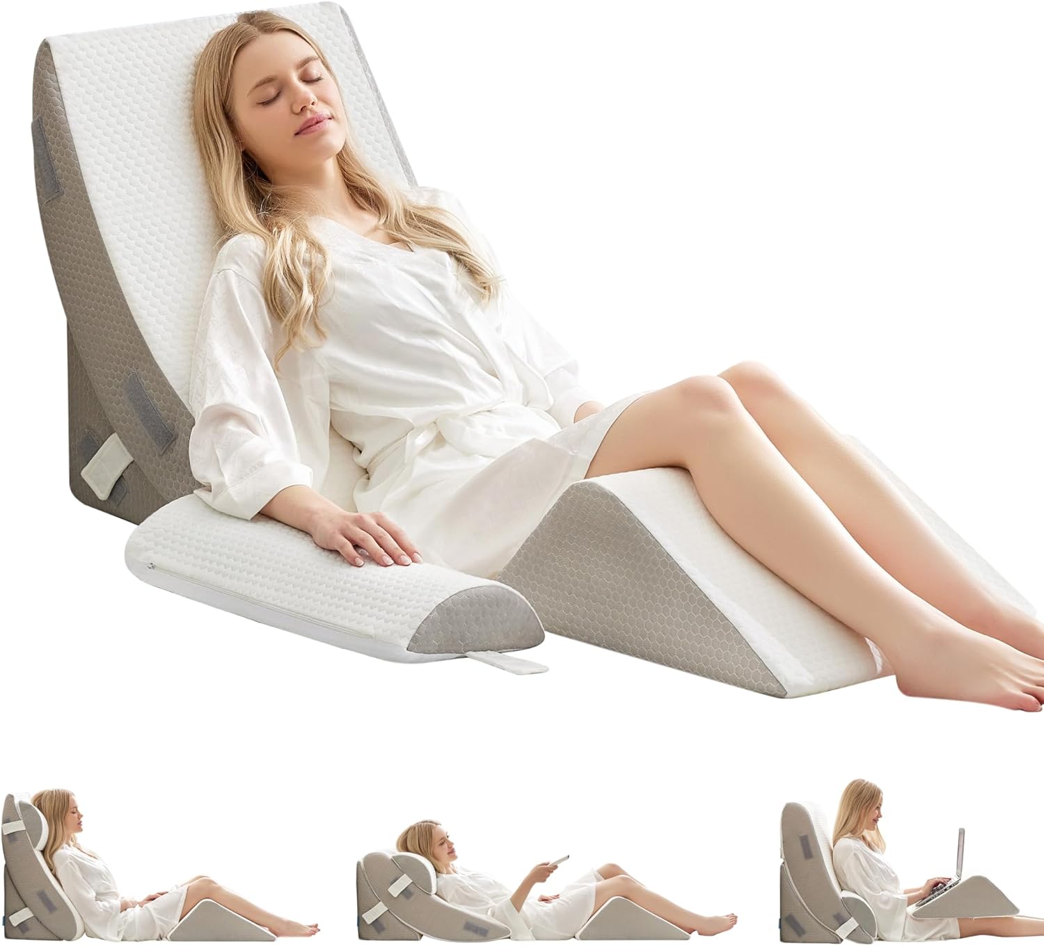 BDEUS 4-PCS Orthopedic Bed Wedge Pillow Set for Post-Surgery Recovery