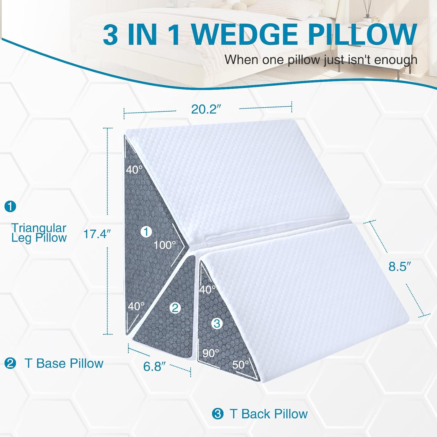 3PCS Foam Wedge Pillow for Bed Sore and Back Pain Relief