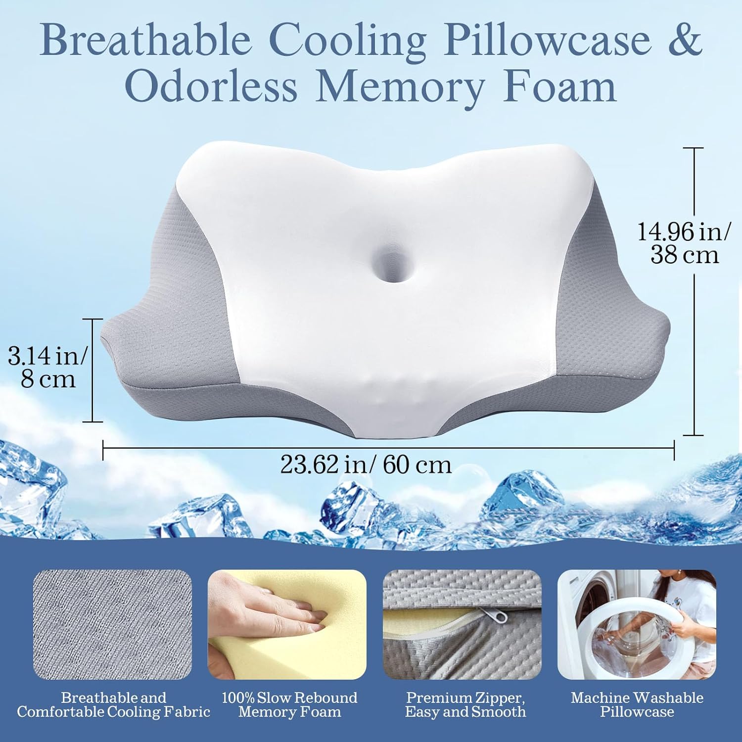 Cervical Pain Relief Pillow for Side Back Stomach Sleepers
