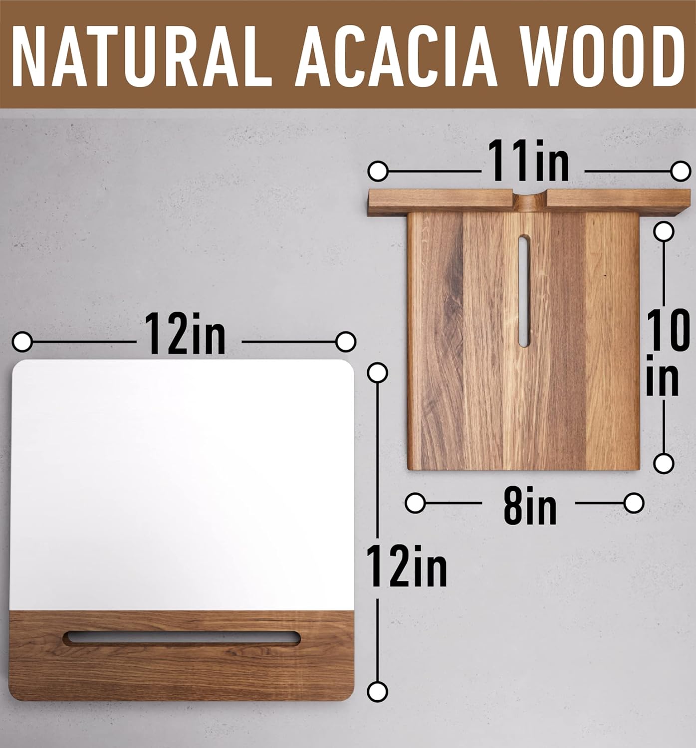 HB Design Co Acacia Cookbook Stand 12x12 Adjustable