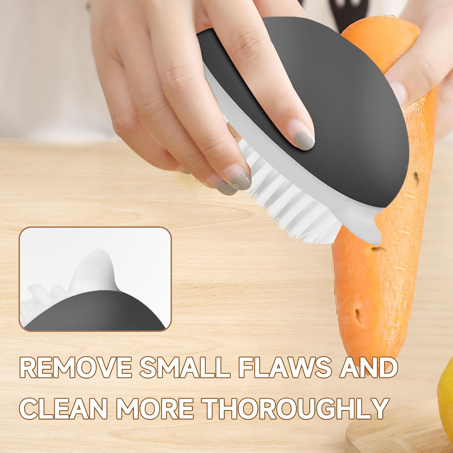 2 Pack Vegetable Brush with No-Slip Handle and Dot Remover 1