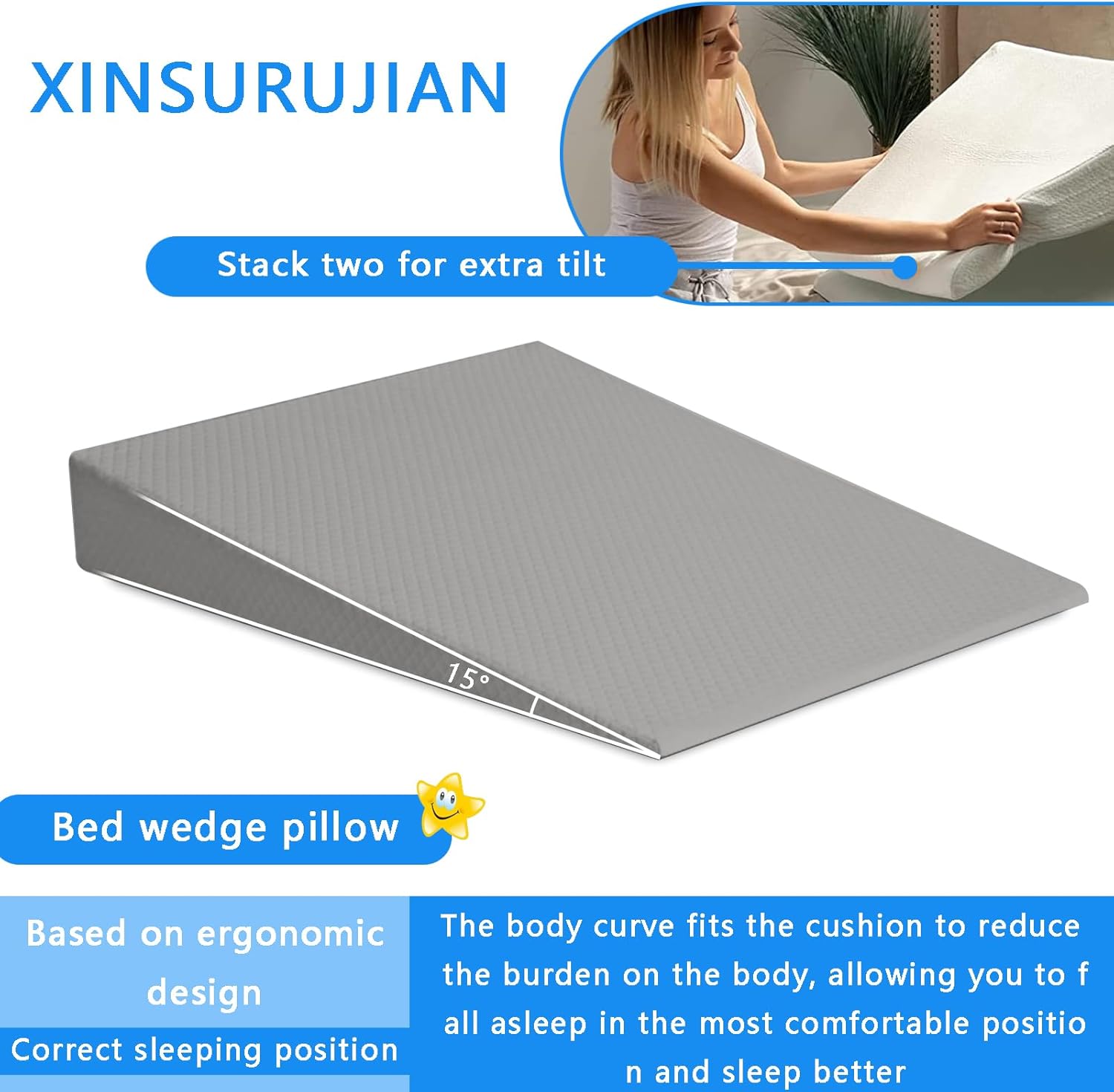 XINSURUJIAN Bed Wedge Pillow Triangle Belt Foam White