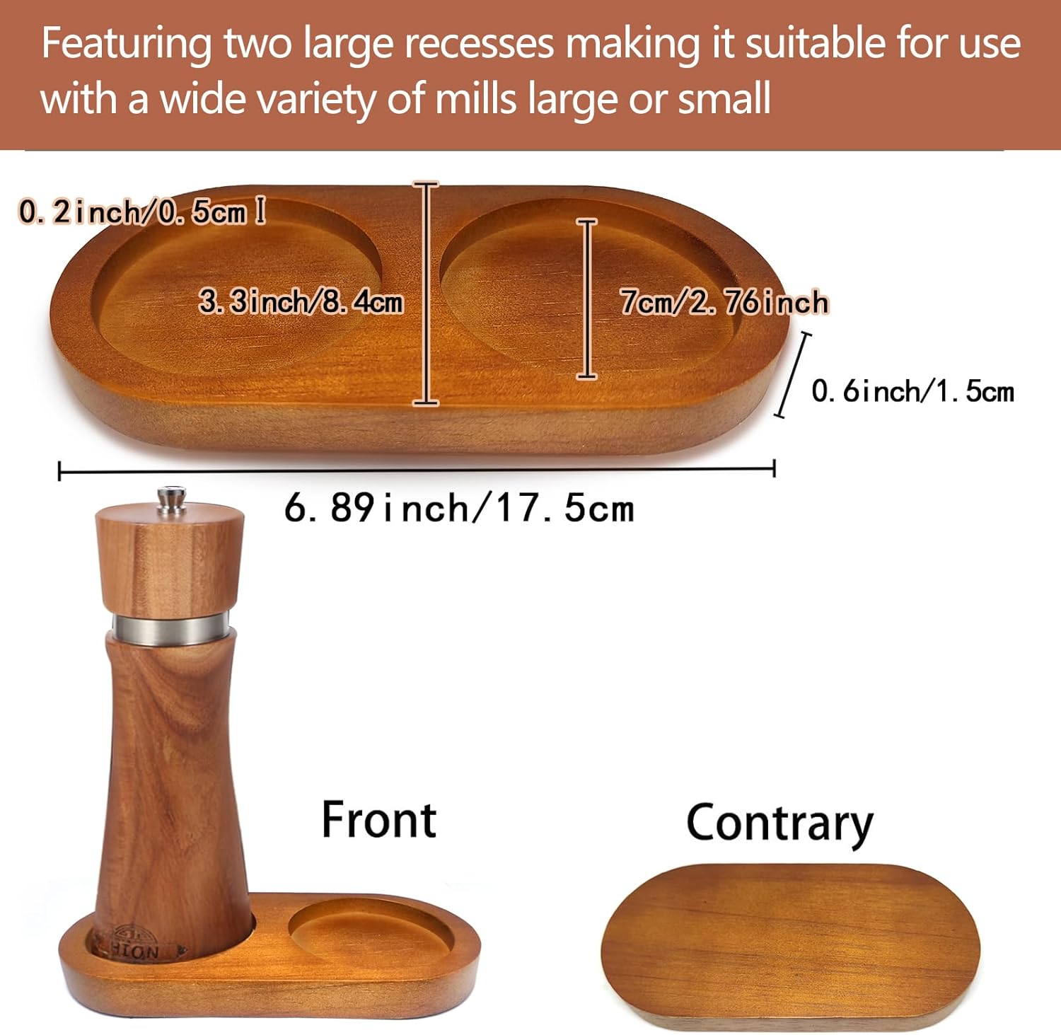 Hion Salt and Pepper Mill Tray - Rubberwood Elegant and Durable