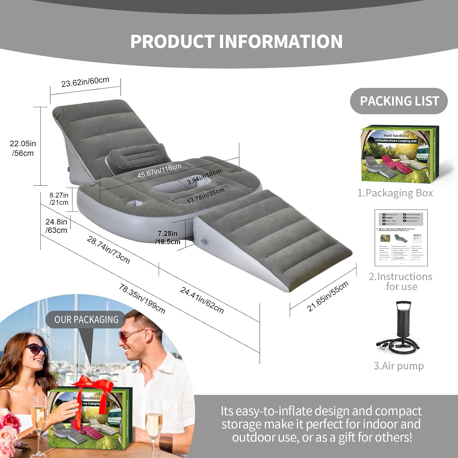 Hantaiwan Inflatable Lounger Sofa 3pc Set for Back and Leg Pain Relief