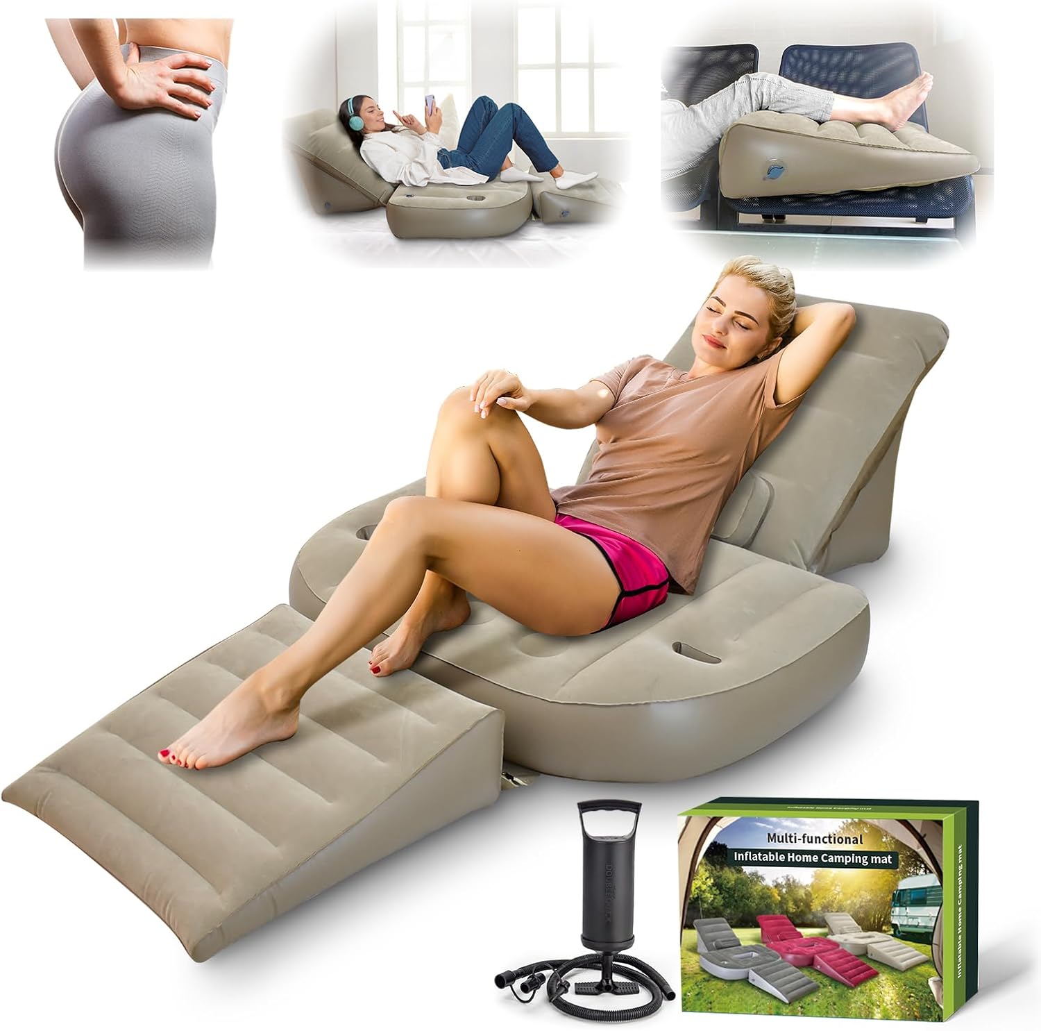 Nevife Inflatable 3pcs Bed Wedge Pillow Set - Brown