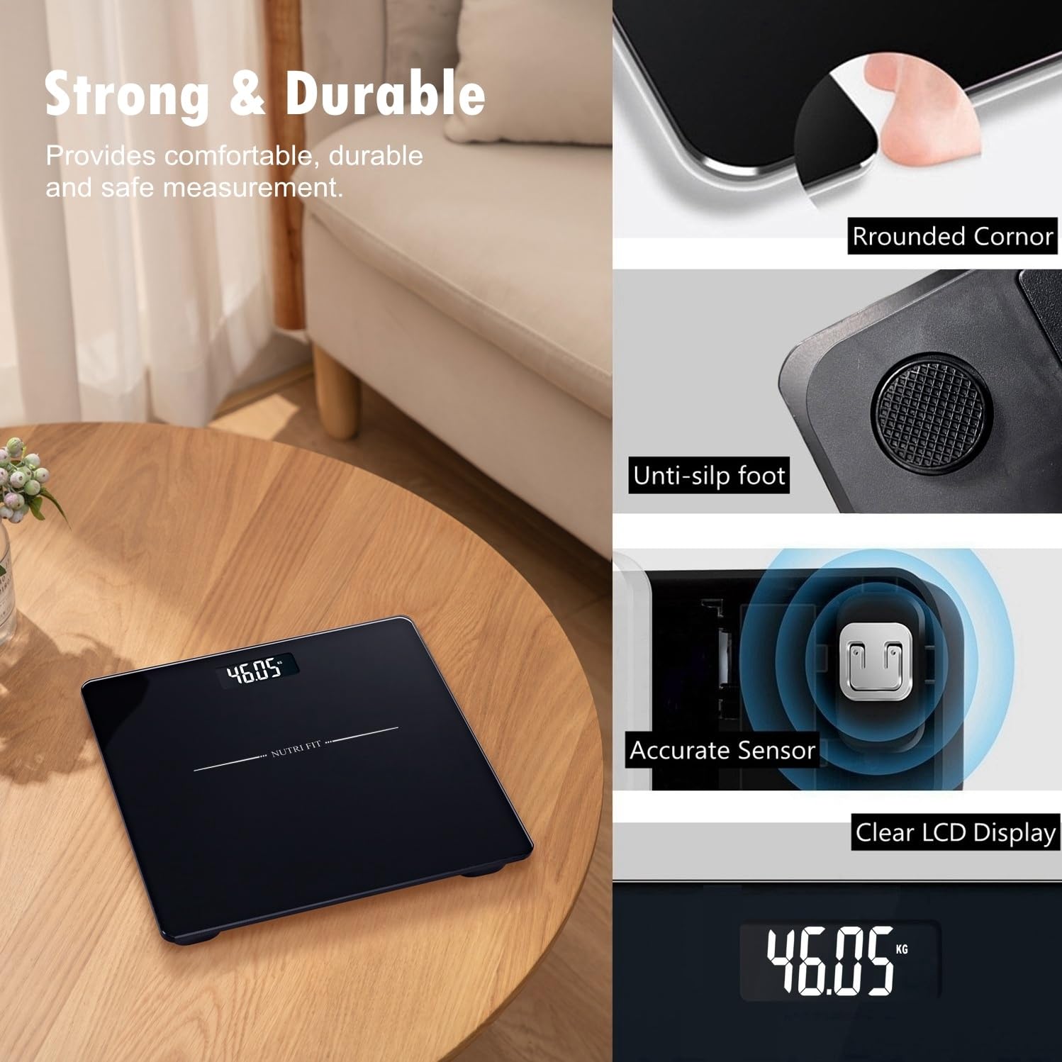 NUTRI FIT Digital Bathroom Scale 01lb Precision Jet Black