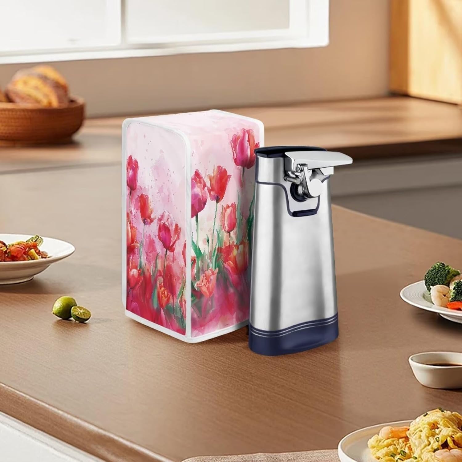 TODIYADDU Red Tulip Electric Can Opener Cover