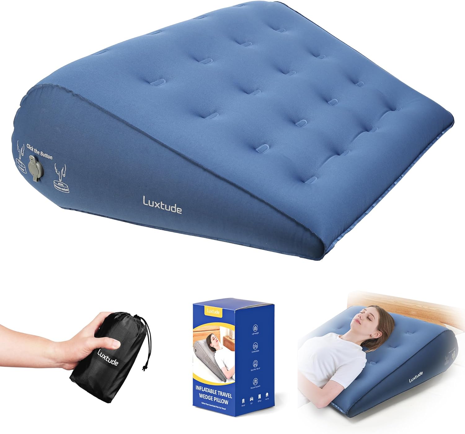 Luxtude Inflatable Wedge Pillow for Back Pain Relief and Travel