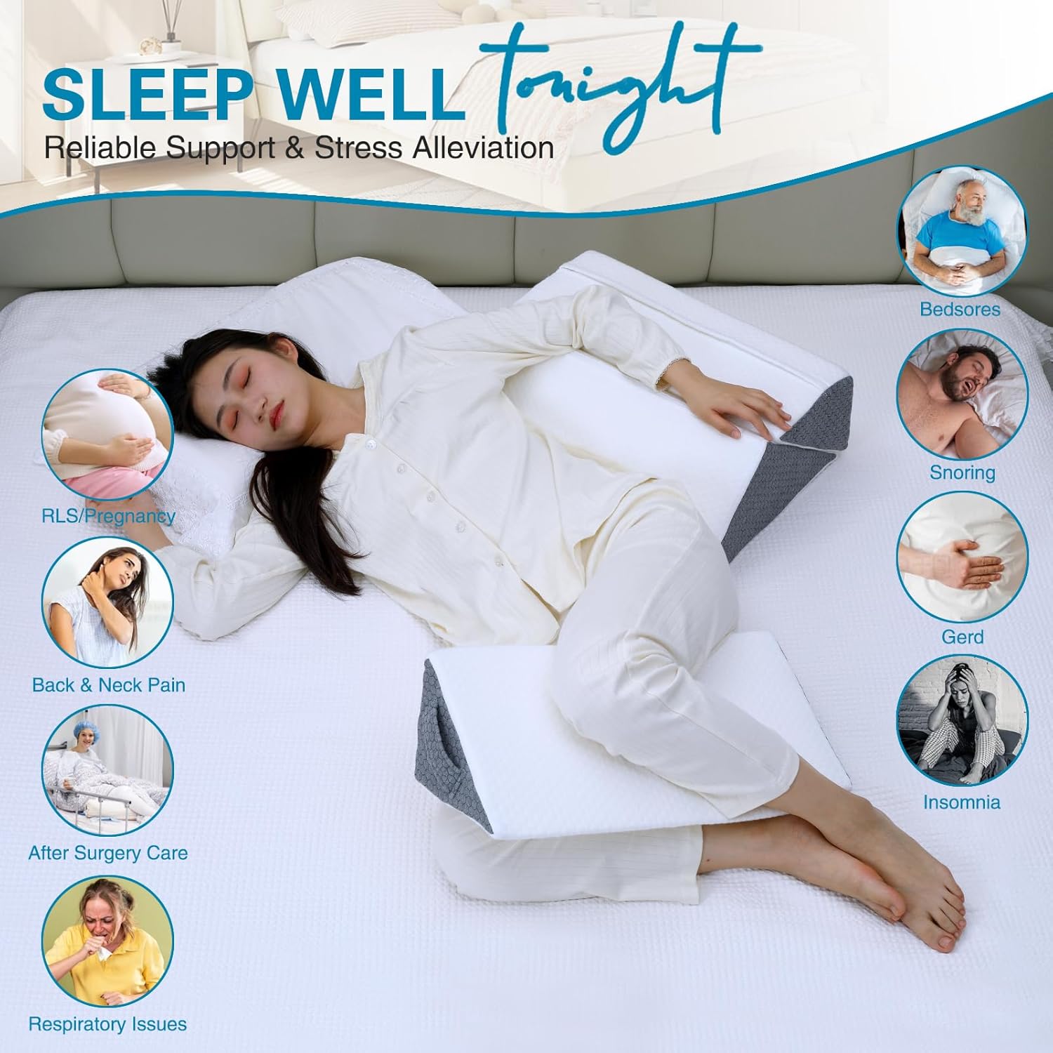 3PCS Foam Wedge Pillow for Bed Sore and Back Pain Relief