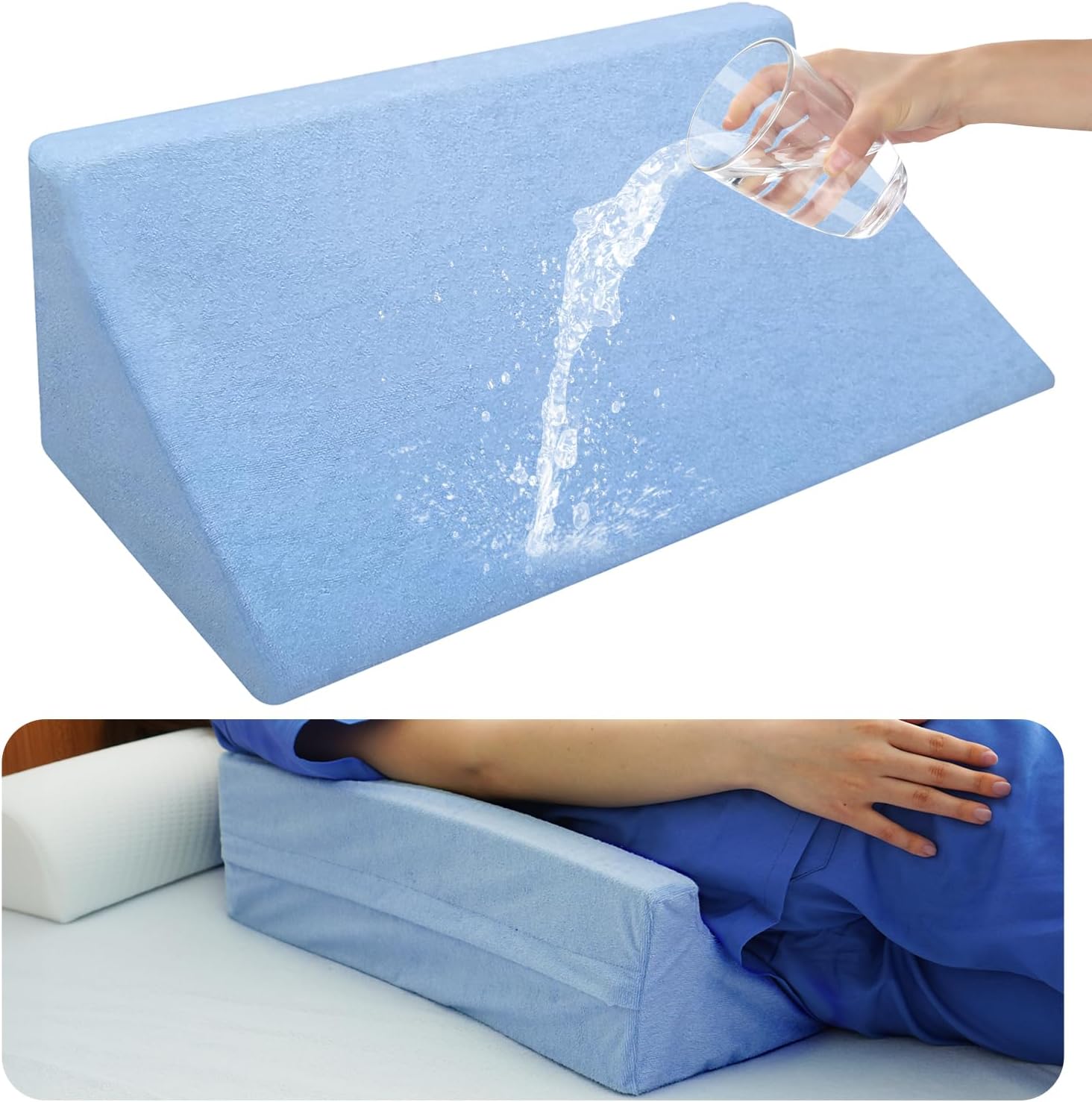 UniHygge Blue Wedge Pillow for Back Support and Side Sleeping
