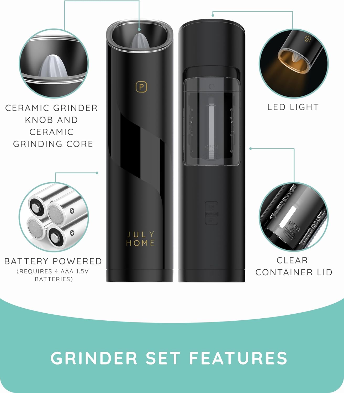 Gravity Electric Salt and Pepper Grinder Set of 2 Adjustable Coarseness