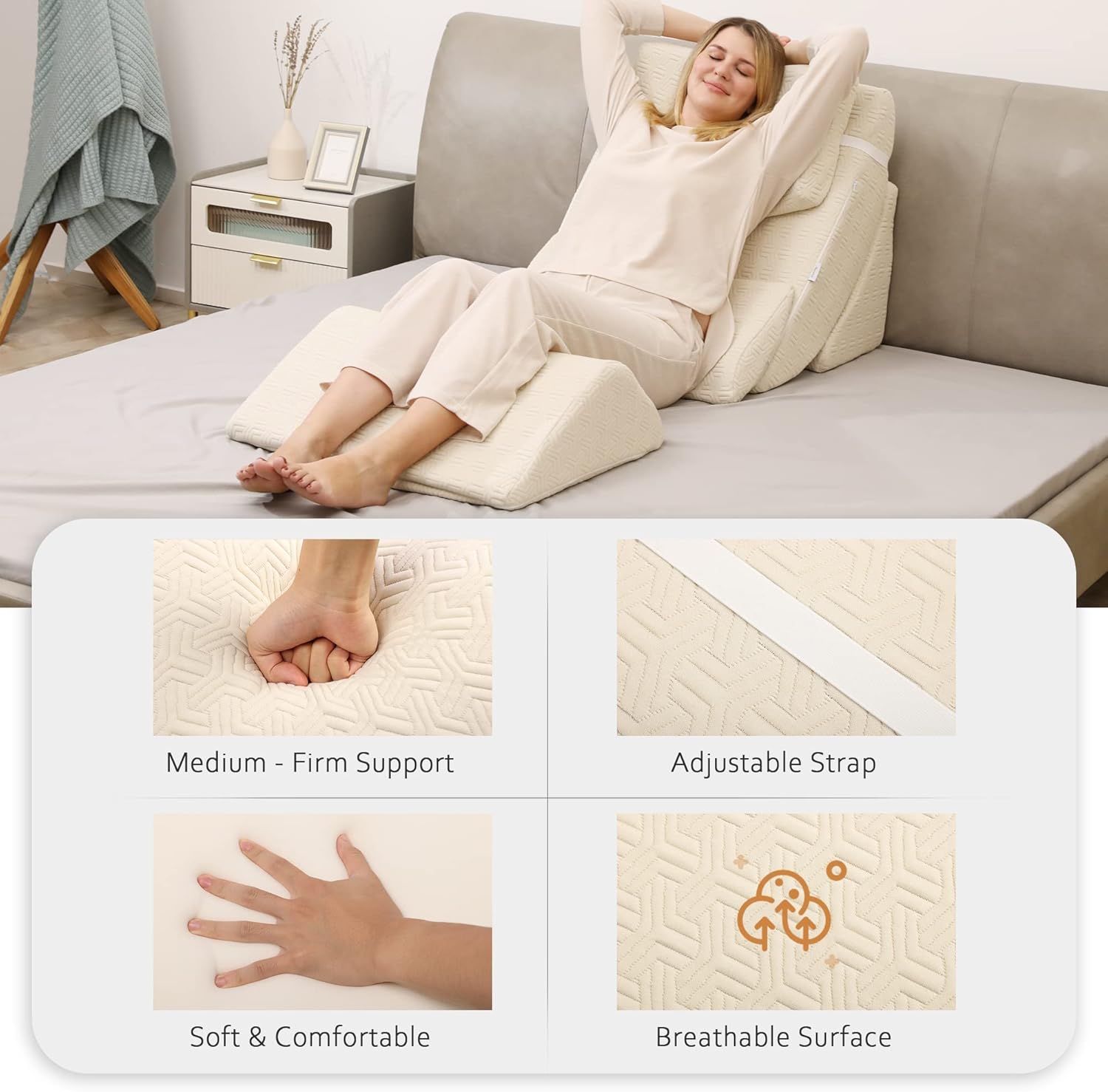 Betterhood 5pcs Orthopedic Bed Wedge Pillow Set