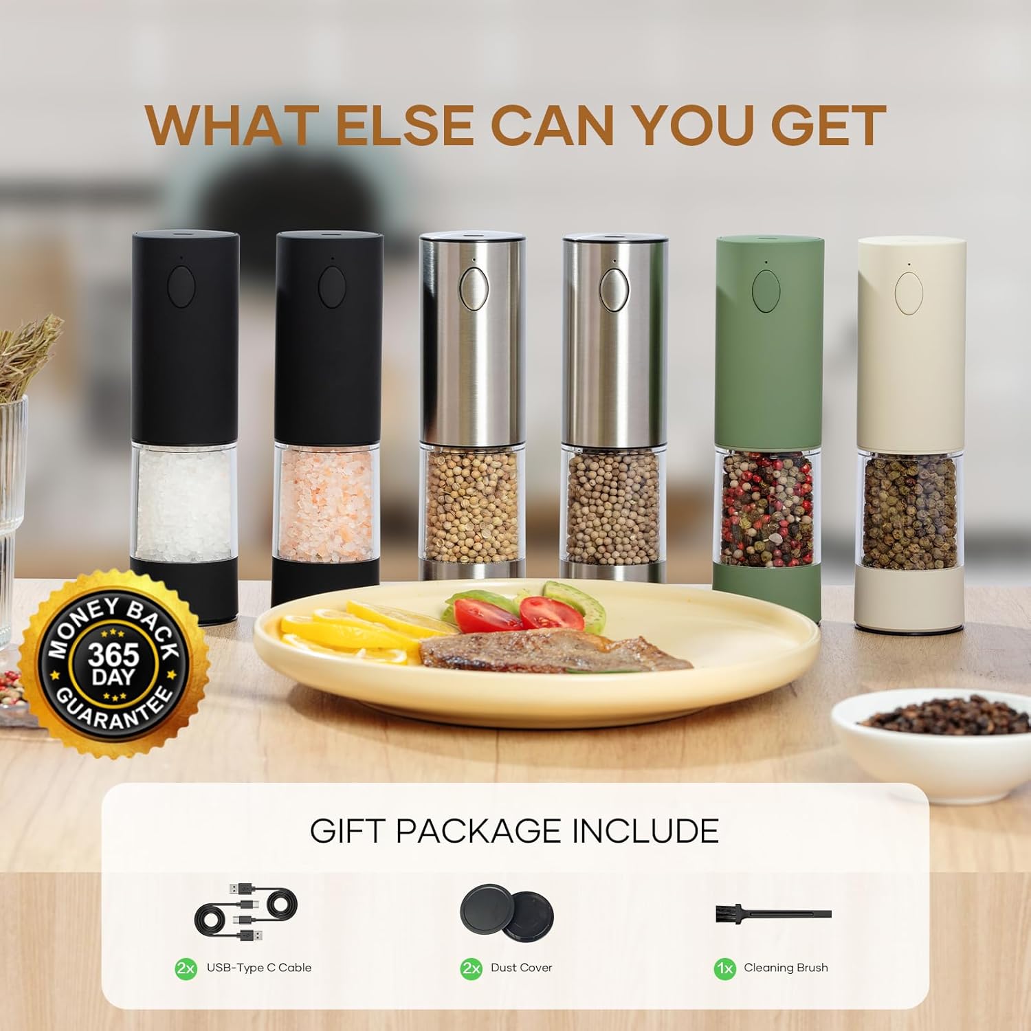 Electric Salt Pepper Grinder Set USB Rechargeable