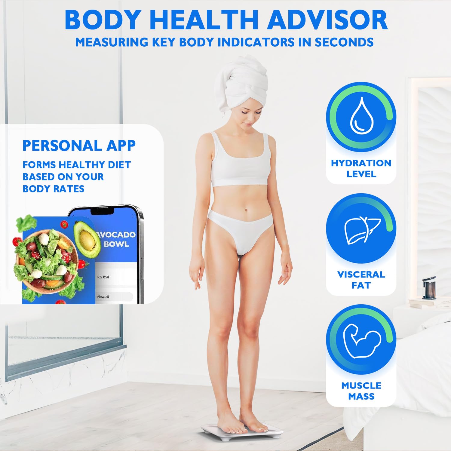 T Electronics Smart Body Weight Scale with Bluetooth - 440lb - 14 Parameters - White
