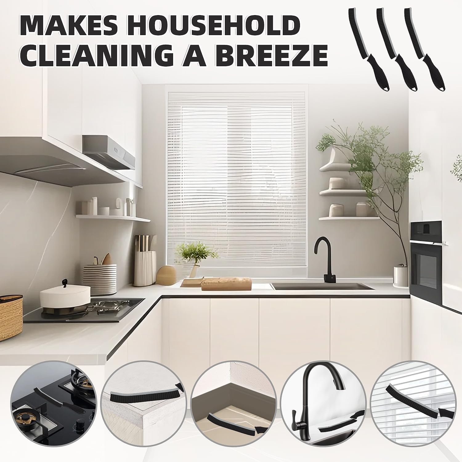 KMOSENIA 5-Piece Hard Bristle Crevice Cleaning Brush Set