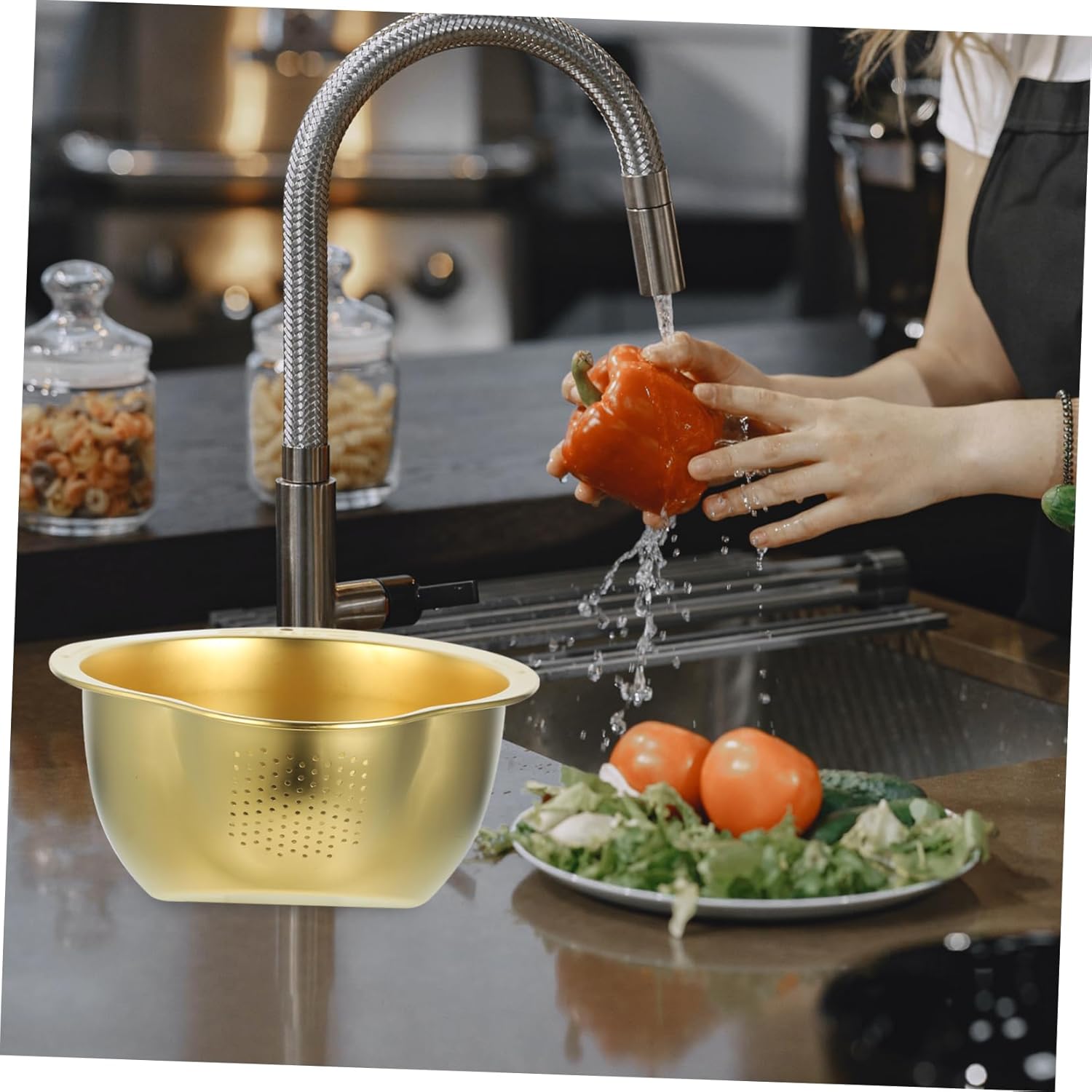 Hoement Stainless Steel Colander with Fine Mesh Drain Basket for Kitchen Use