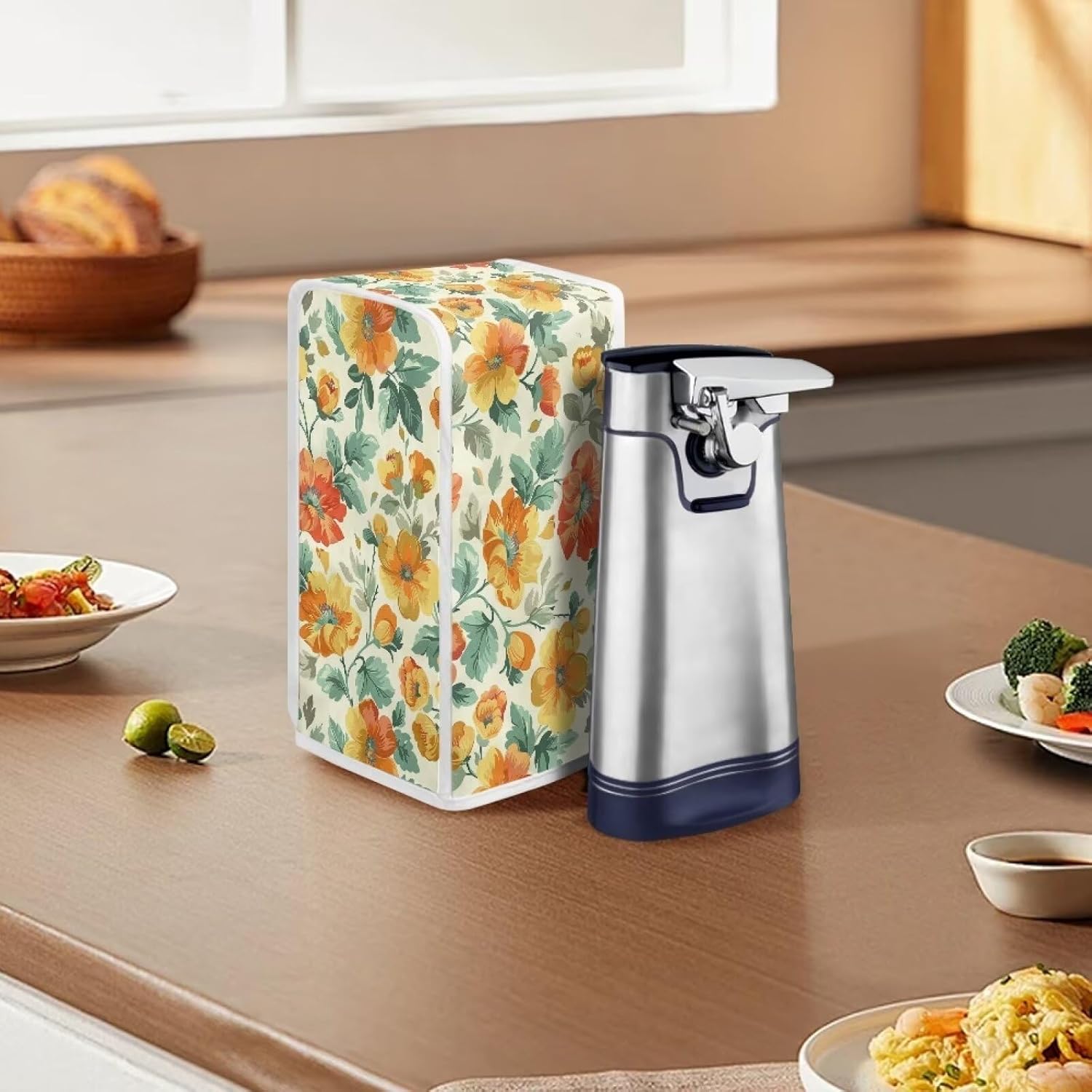 CREAMIC Flower Print Can Opener Cover Dust Proof