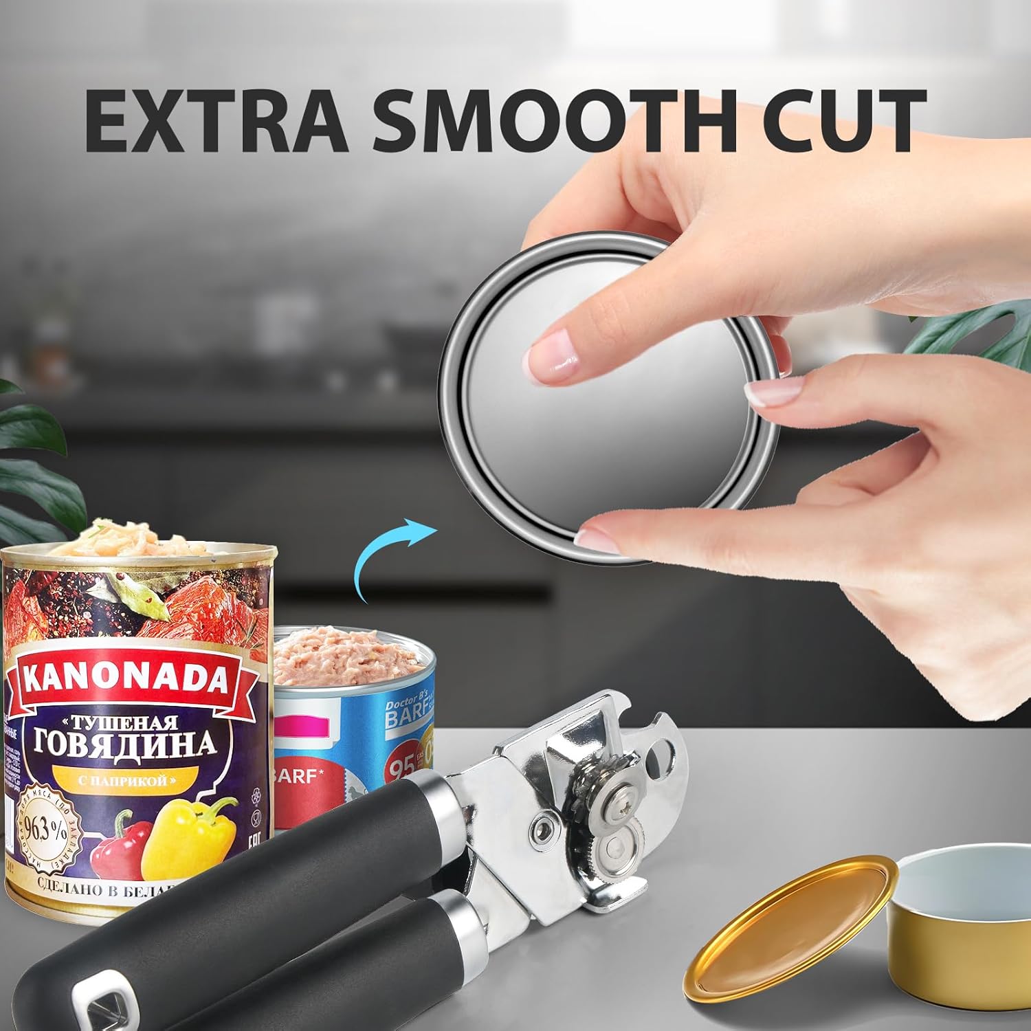 Safring Manual Can Opener with Bottle Opener Heavy Duty Stainless Steel