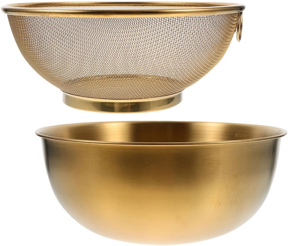 Zerodeko Gold Stainless Steel Colander Drain Basket Set