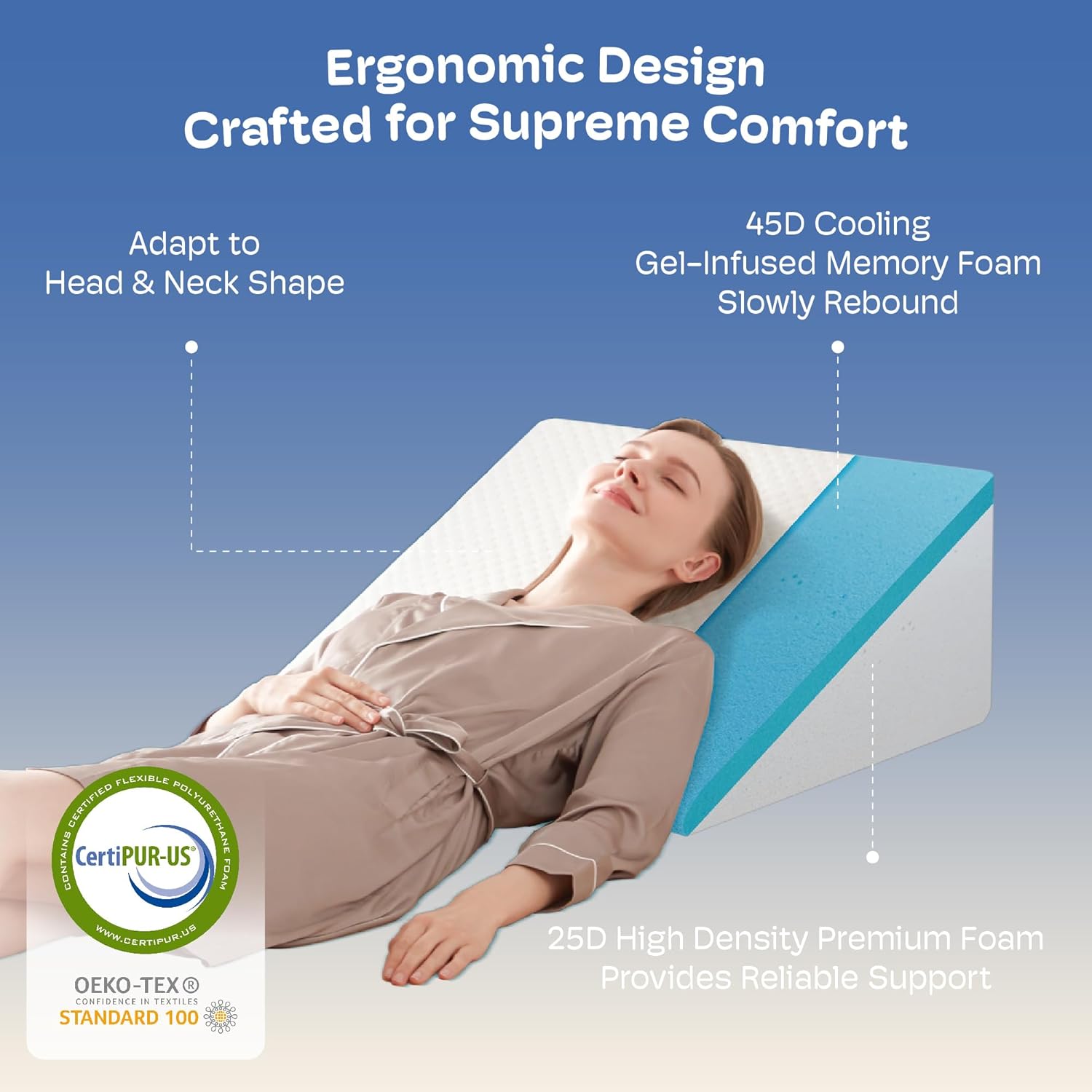 12 Inch Bed Wedge Pillow for Post-Surgery and Acid Reflux Relief