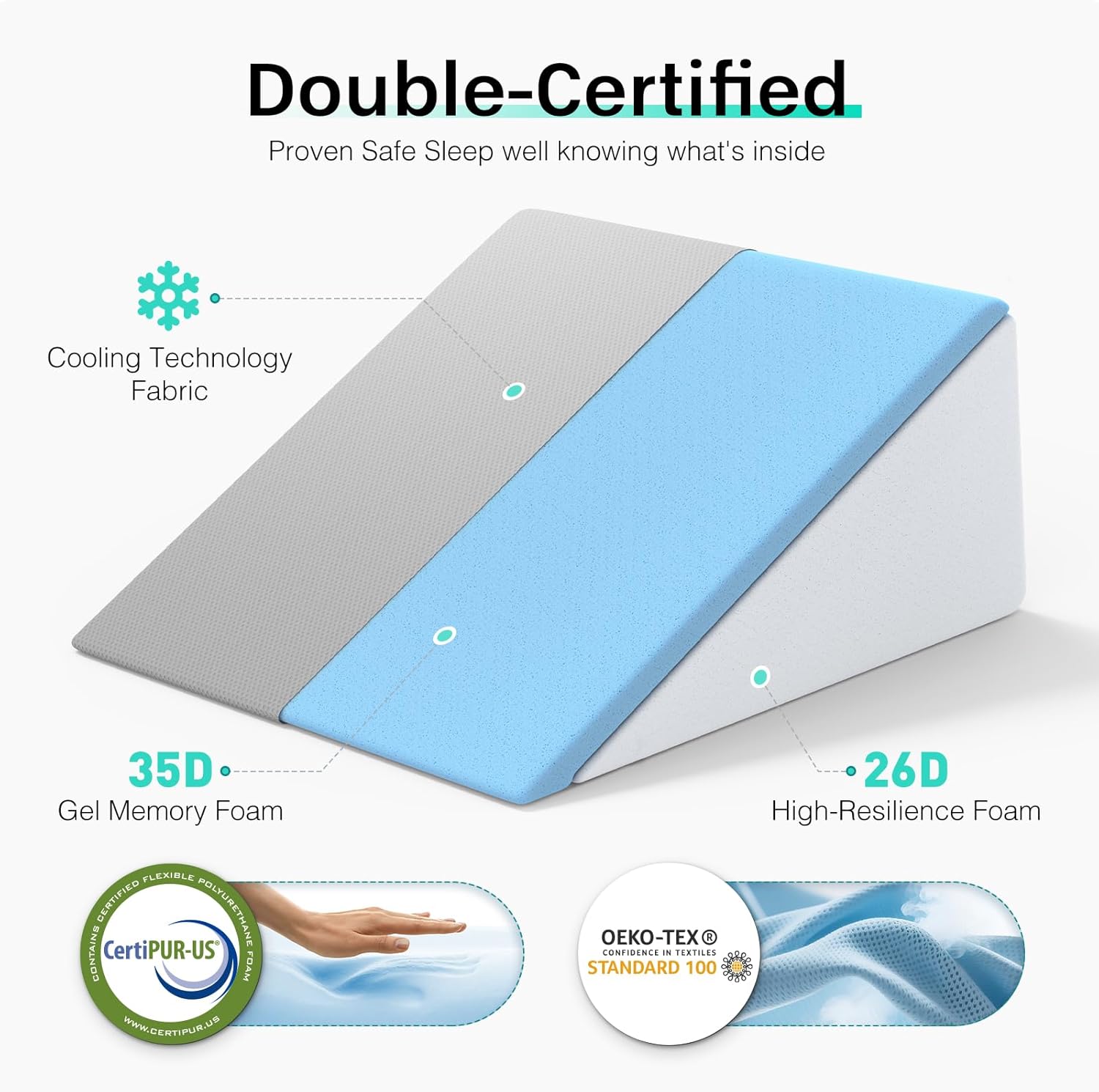 DeerFable 12 Dual Sided Cooling Memory Foam Wedge Pillow
