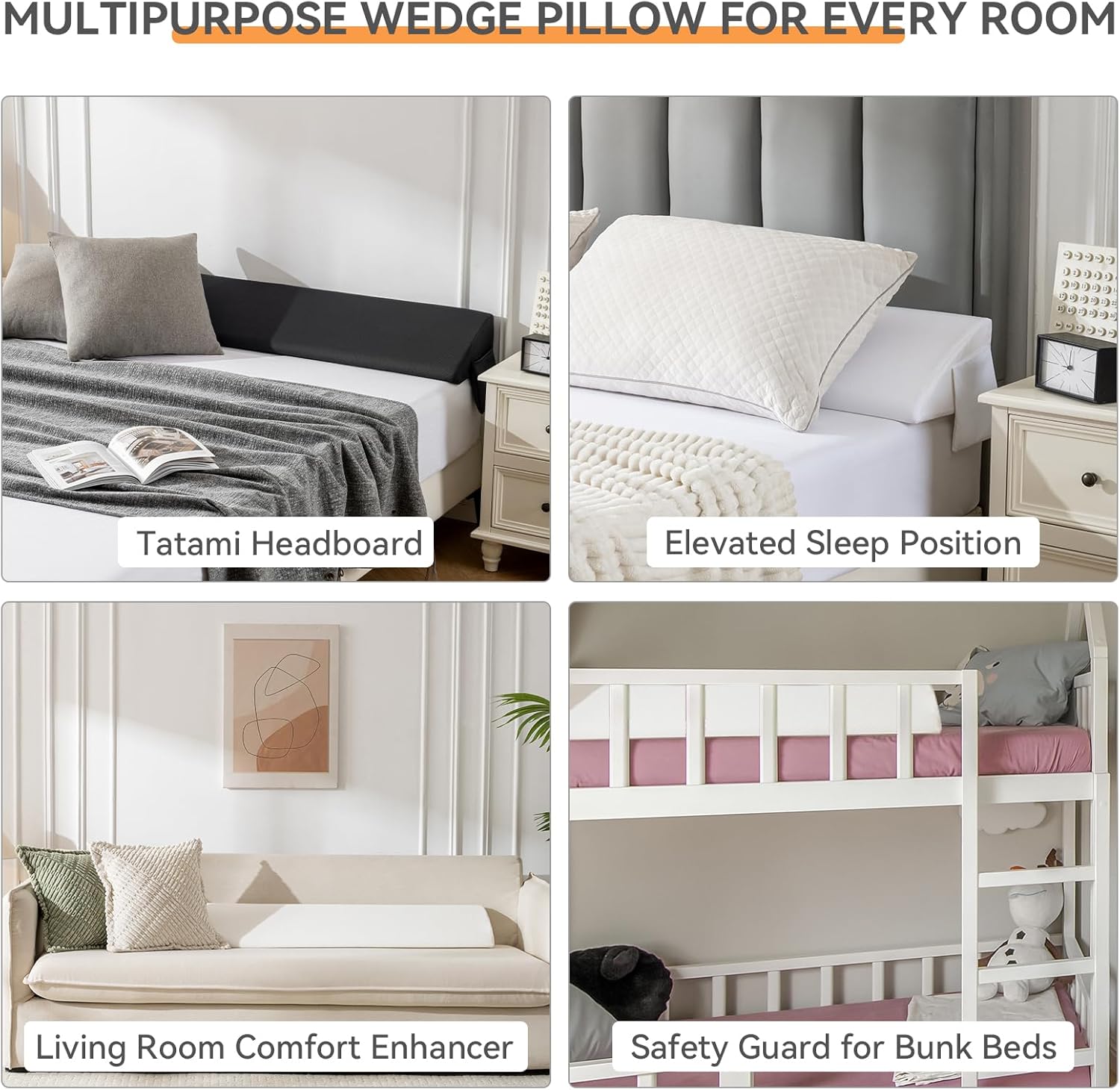 King Bed Wedge Pillow Headboard Gap Filler with Side Pocket 1