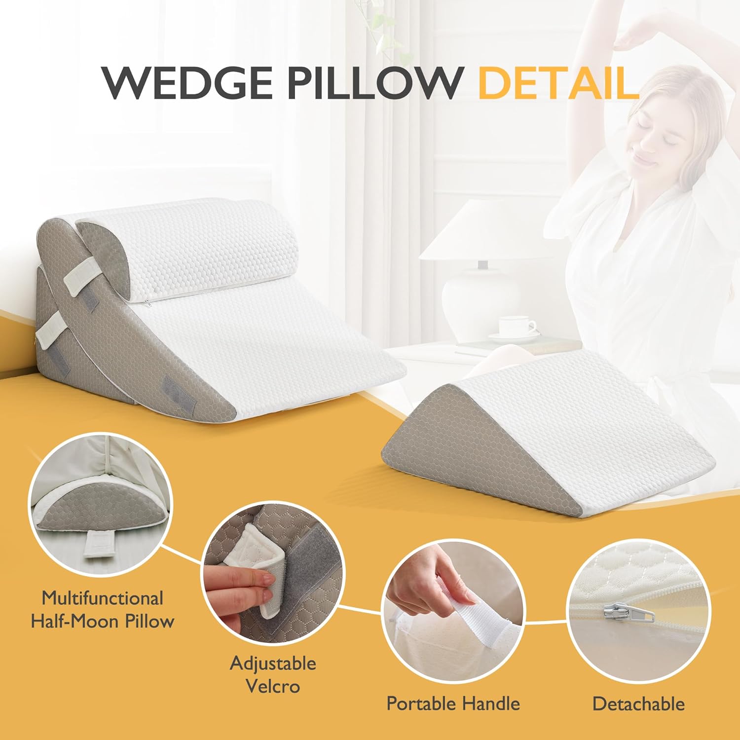 BDEUS 4-PCS Orthopedic Bed Wedge Pillow Set for Post-Surgery Recovery