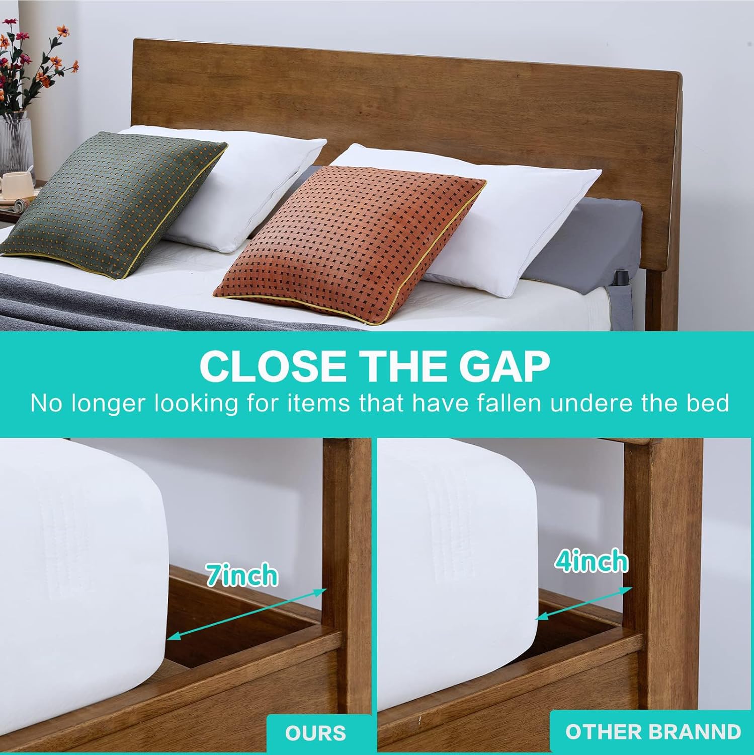 SLIGUY Queen Bed Gap Filler Pillow - 60x10x6 Grey
