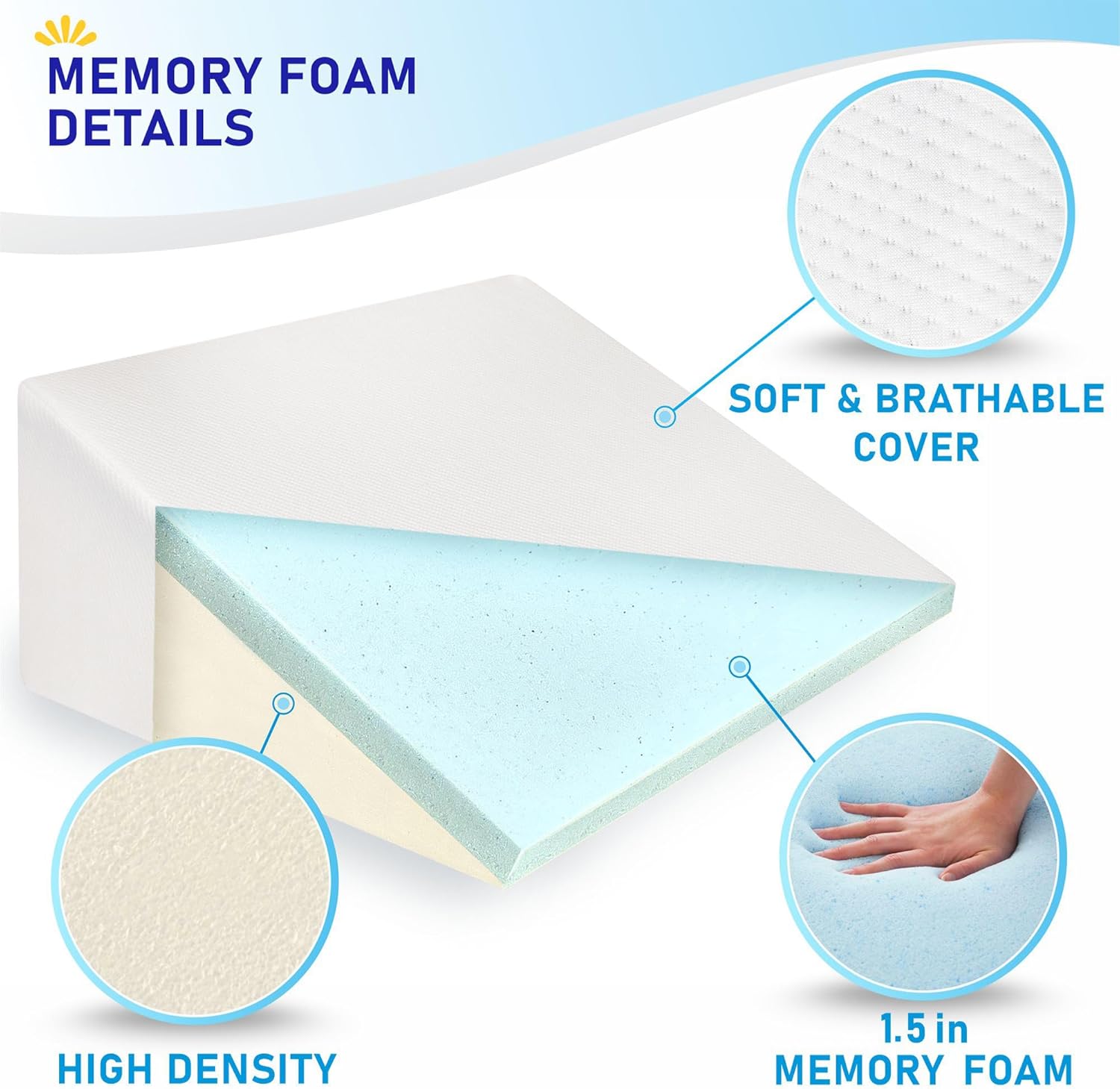 Healthex Bed Wedge Pillow Cooling Memory Foam Removable Cover