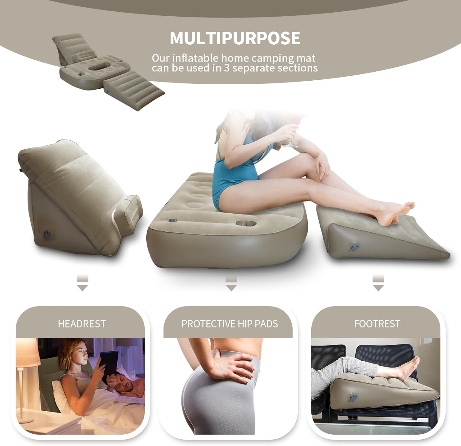Nevife Inflatable 3pcs Bed Wedge Pillow Set - Brown