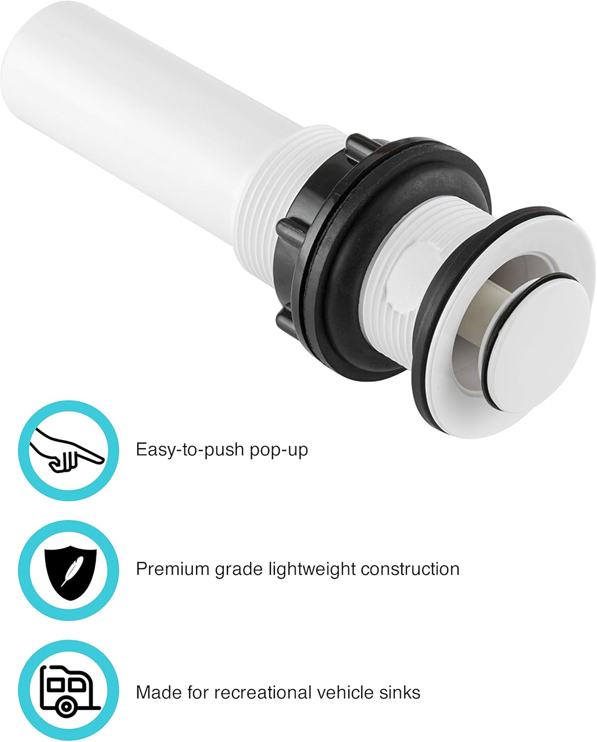 Dura Faucet Universal RV Bathroom Sink Pop-Up White