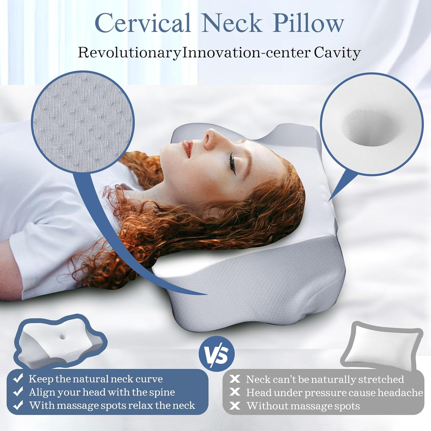 Cervical Pain Relief Pillow for Side Back Stomach Sleepers