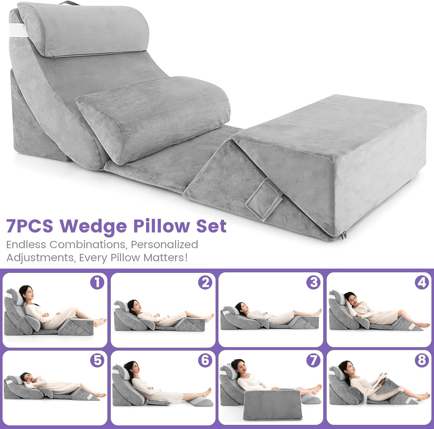 KOMFOTT 7 PCS Orthopedic Wedge Pillow Set