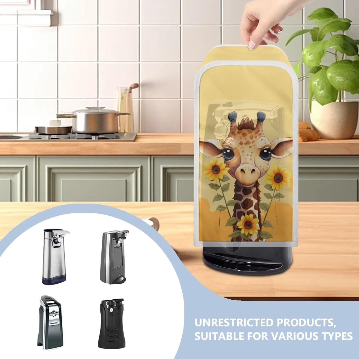 Giraffe Print Electric Can Opener Cover - Waterproof Stain Resistant Easy to Clean