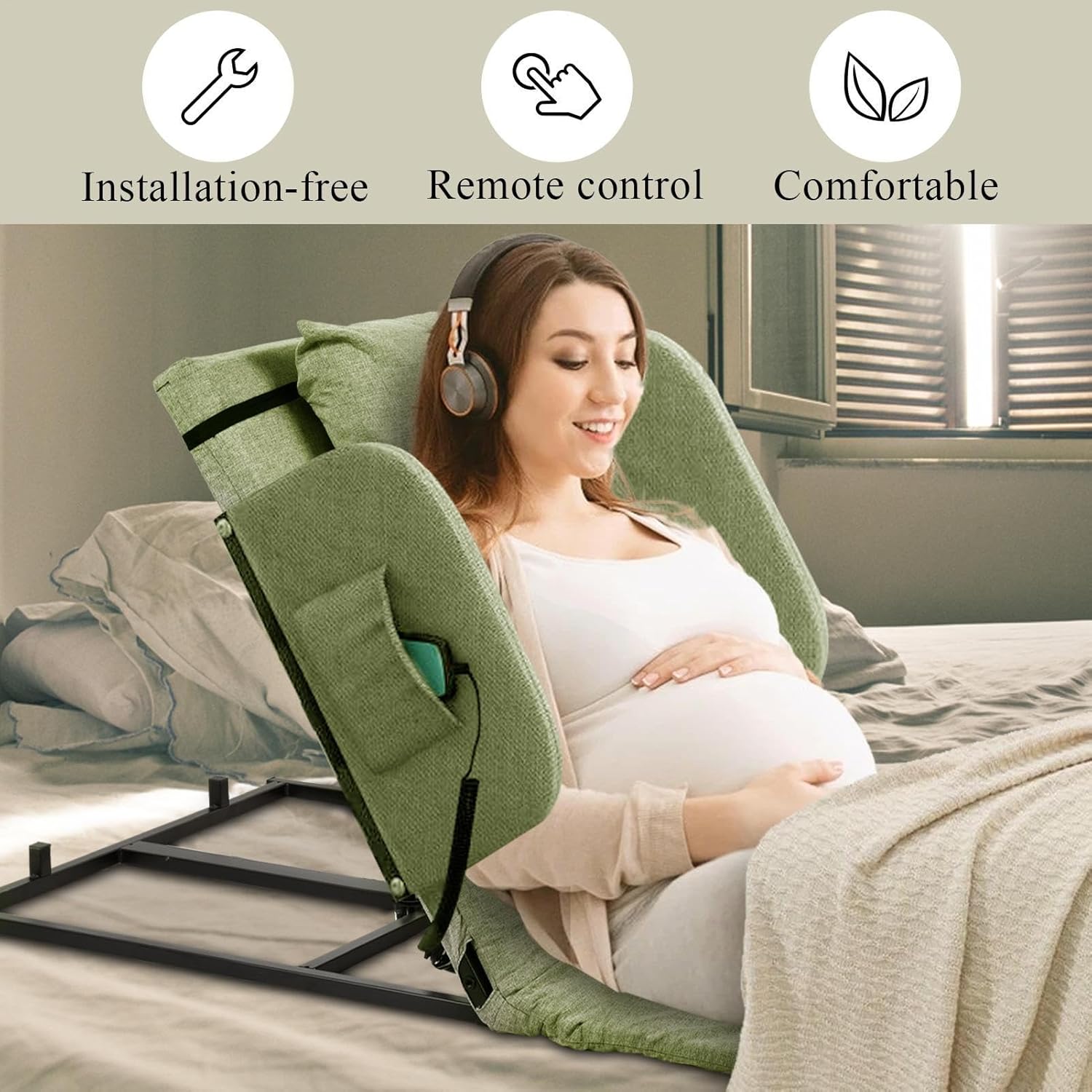 Electric Lifting Bed Backrest with Armrest and Remote Control 1