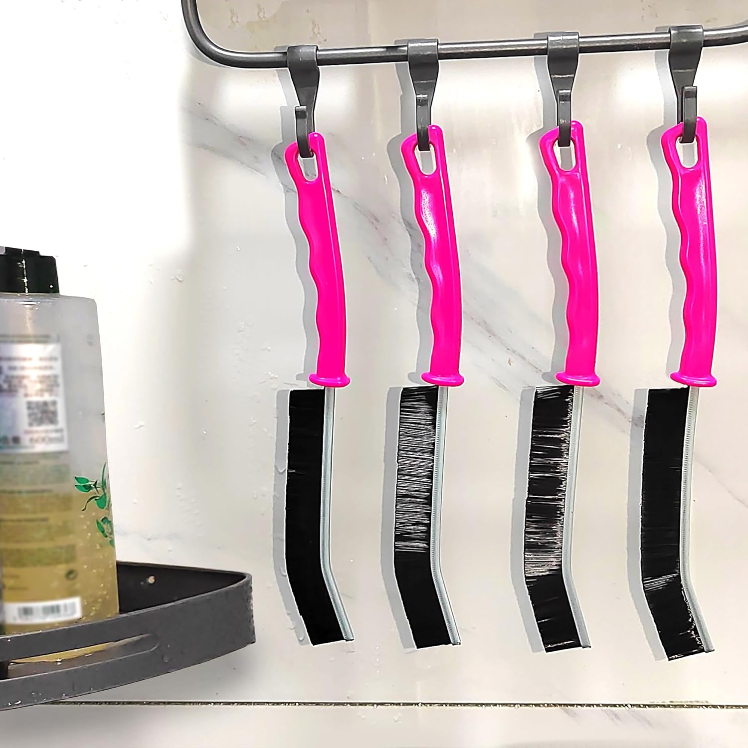 4 Pcs Hard Bristle Crevice Cleaning Brush Set in Pink