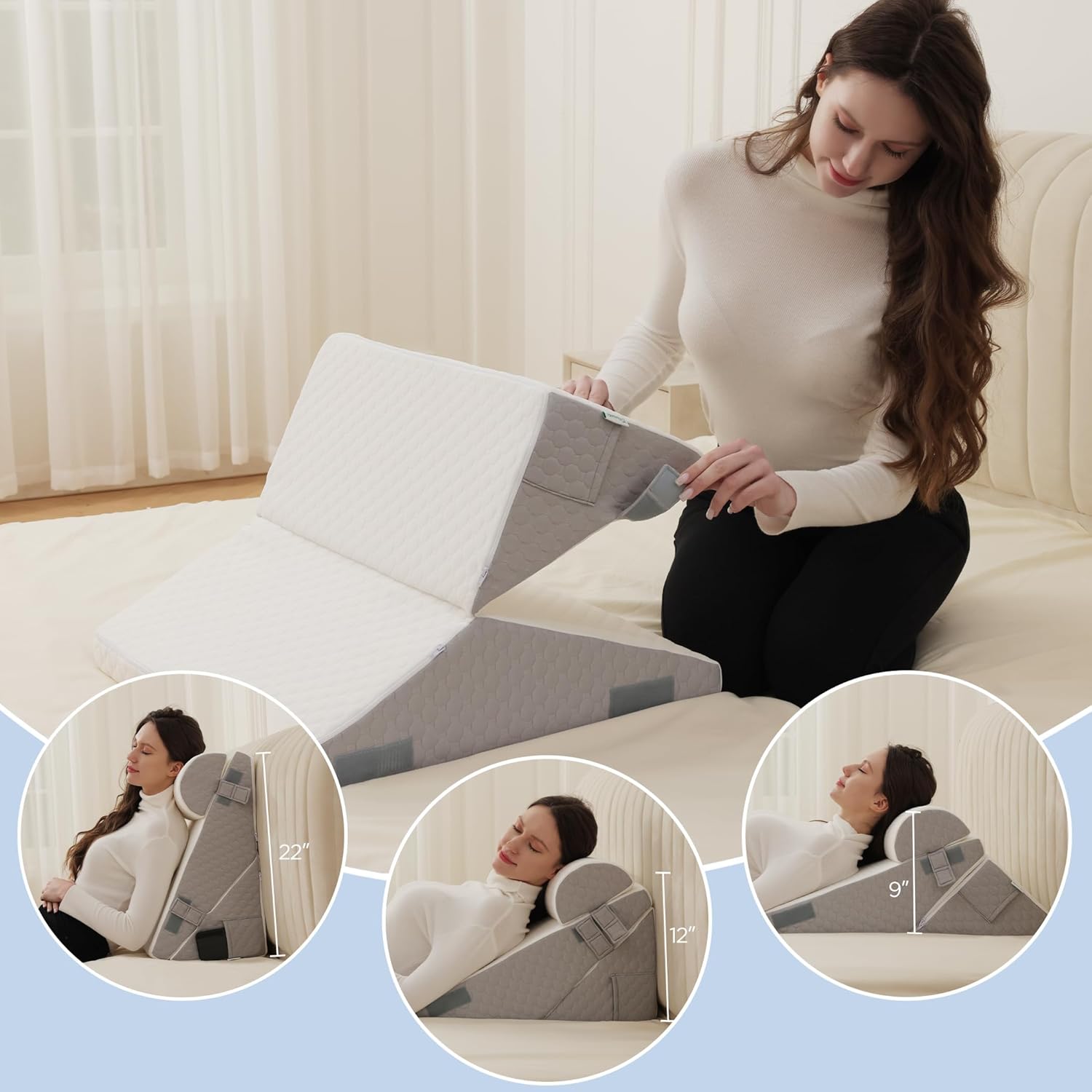 Flyxunfri 912 Bed Wedge Pillow Set 10-in-1 Adjustable