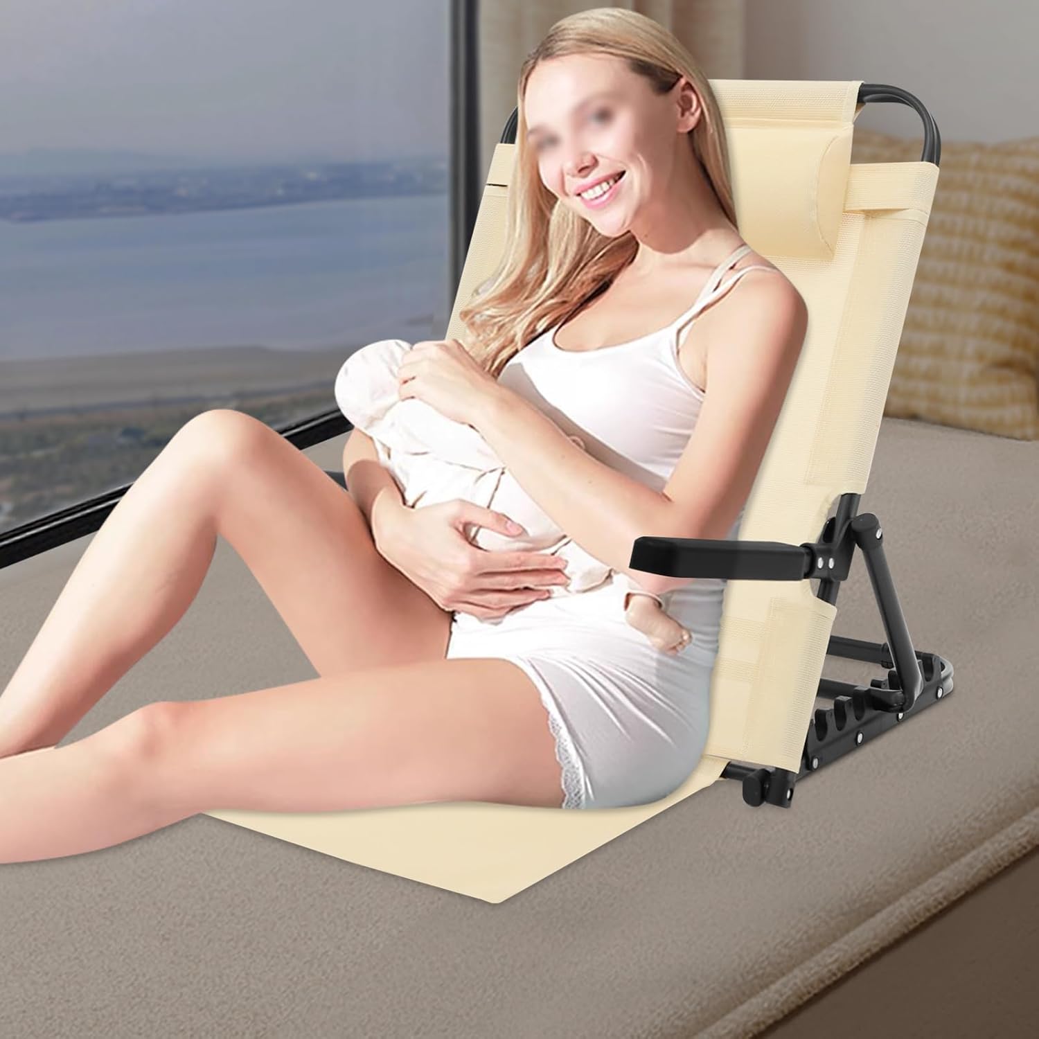 Eapmic Adjustable Lifting Bed Backrest with Armrest and Pillow