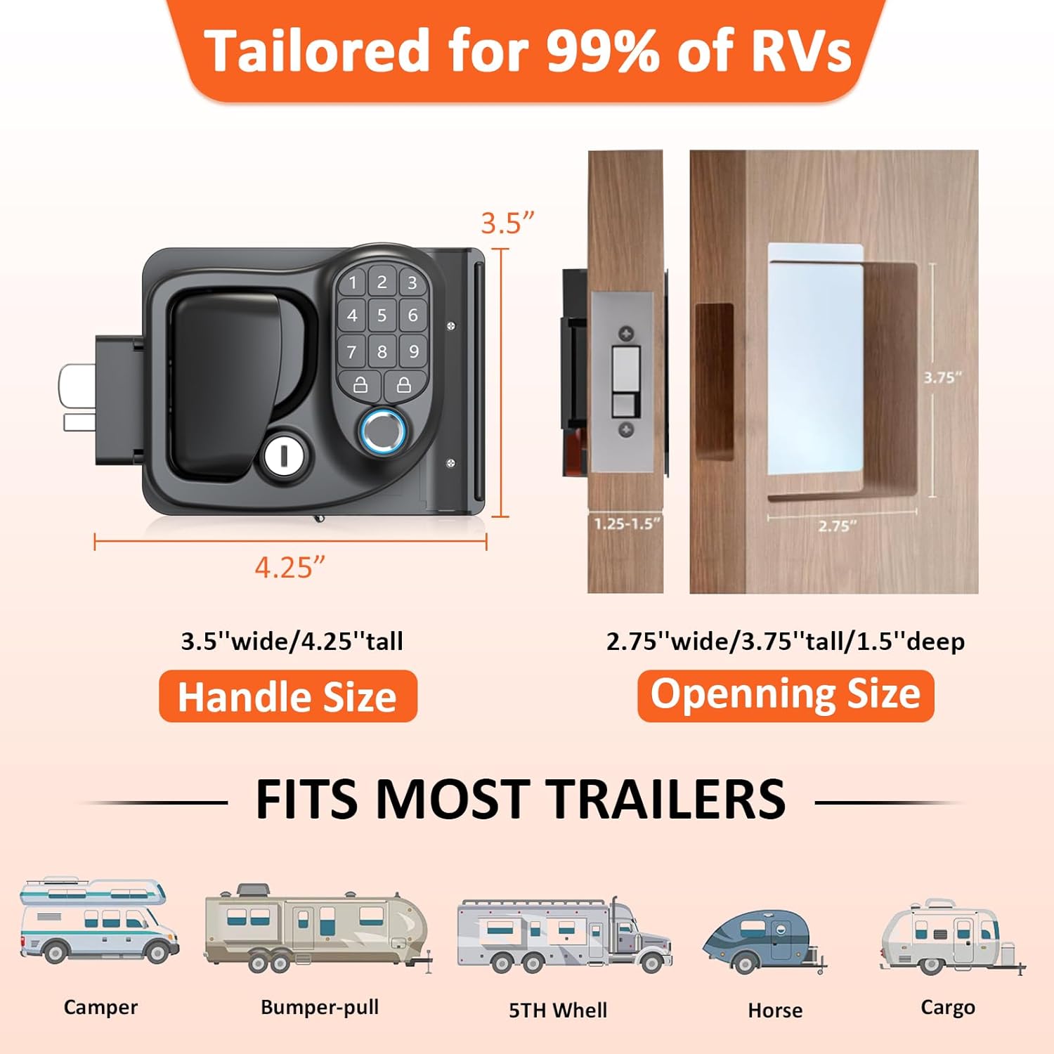Kedite 4-in-1 Smart RV Door Lock with Bluetooth and Fingerprint
